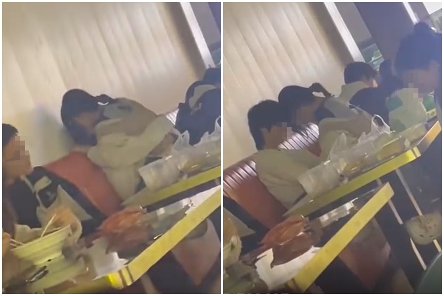 中國一對情侶疑似在餐廳裡做愛，但男方只撐了約6下就完事引發網友熱議。（翻攝自爆廢公社二館）