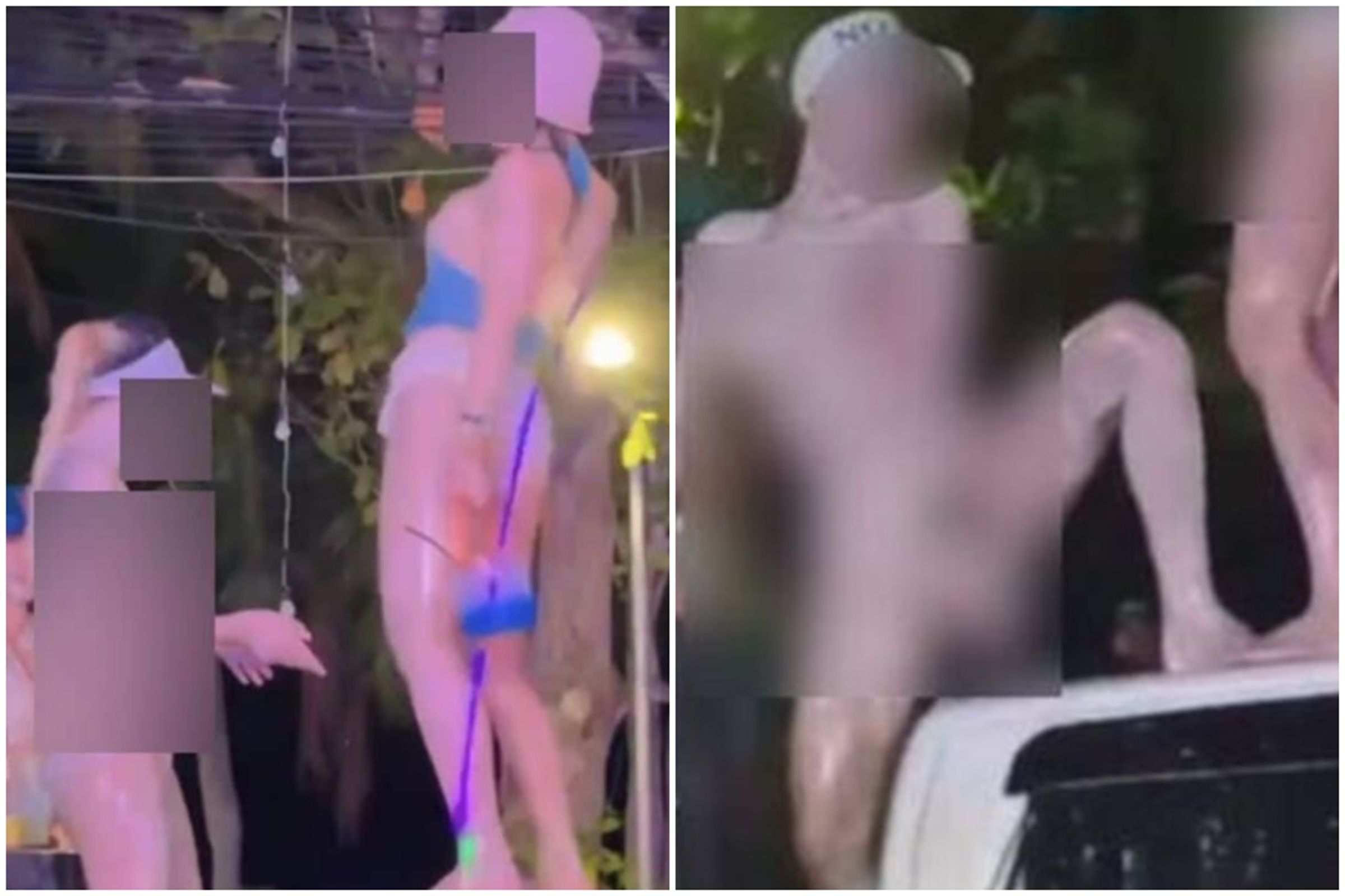 「無罩」女子疑似酒醉當眾脫掉比基尼,露出長輩。(翻攝自X)