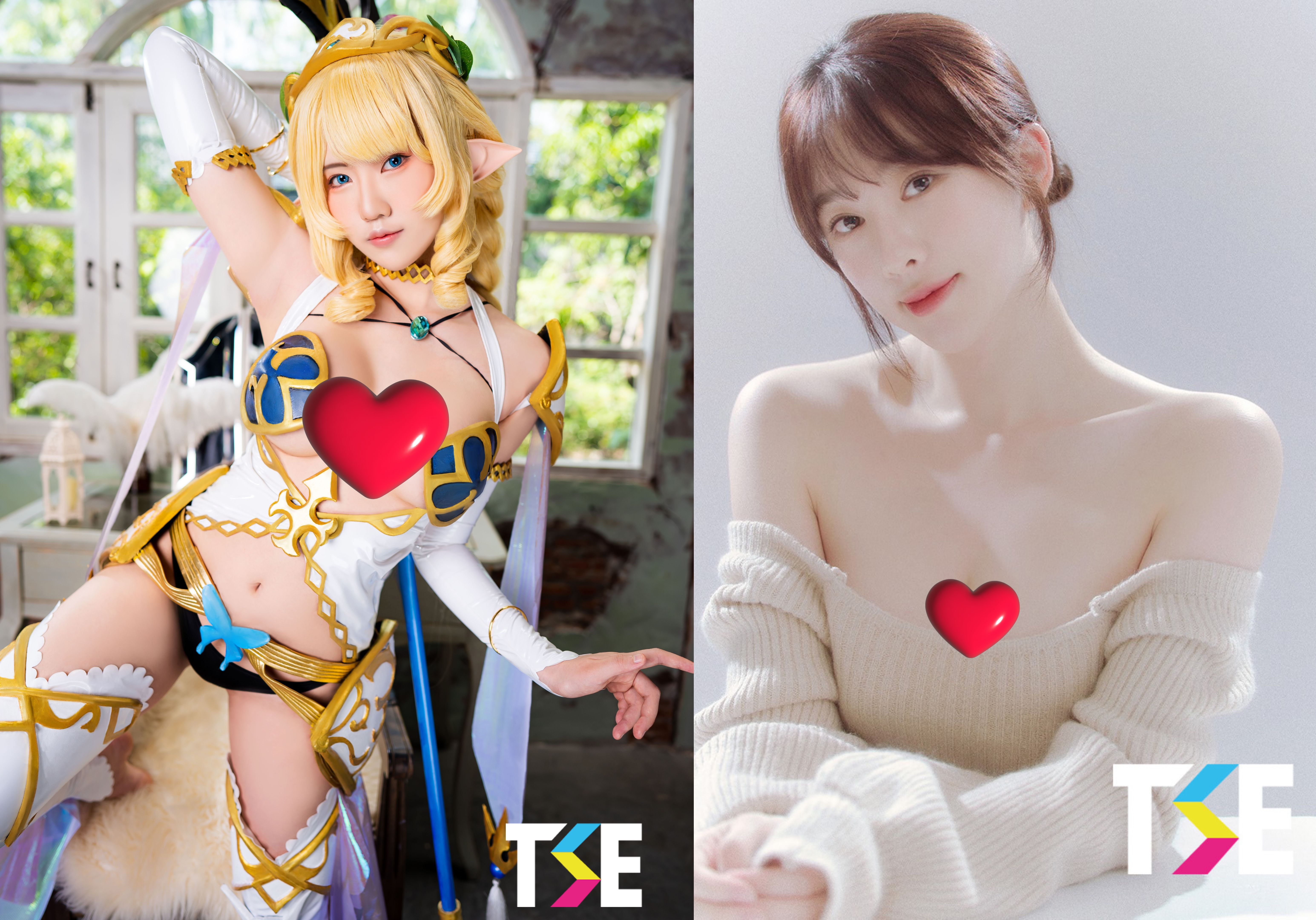 泰國辣模Moiichan（左）與韓國人氣直播主Bitnara興奮來台參加TSE台灣寫真博覽會。（TSE提供）