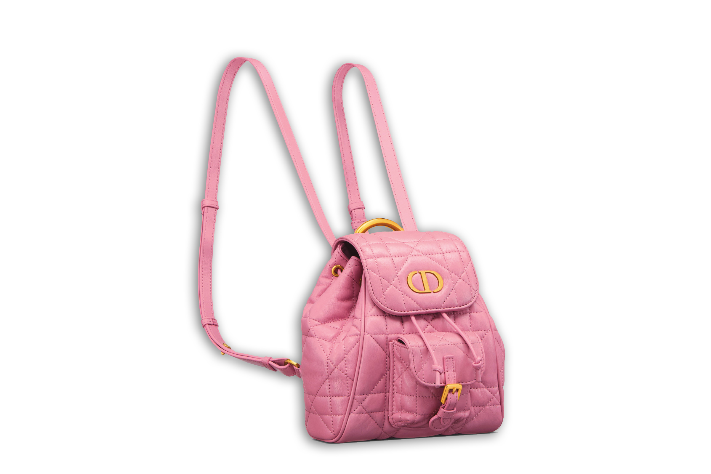 DIOR Caro粉紅色小羊皮大型籐格紋後背包小型款 NT$110,000(迪奧提供)