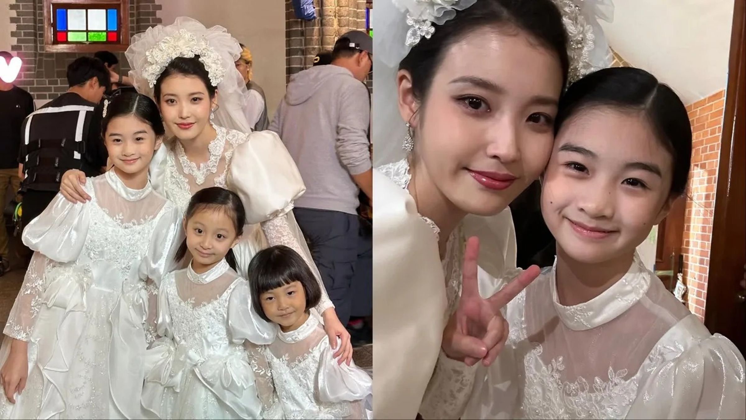 IU昨分享飾演「金明」結婚時的浪漫婚紗照，與不同時期的「金明」合影。（翻攝自IU IG）