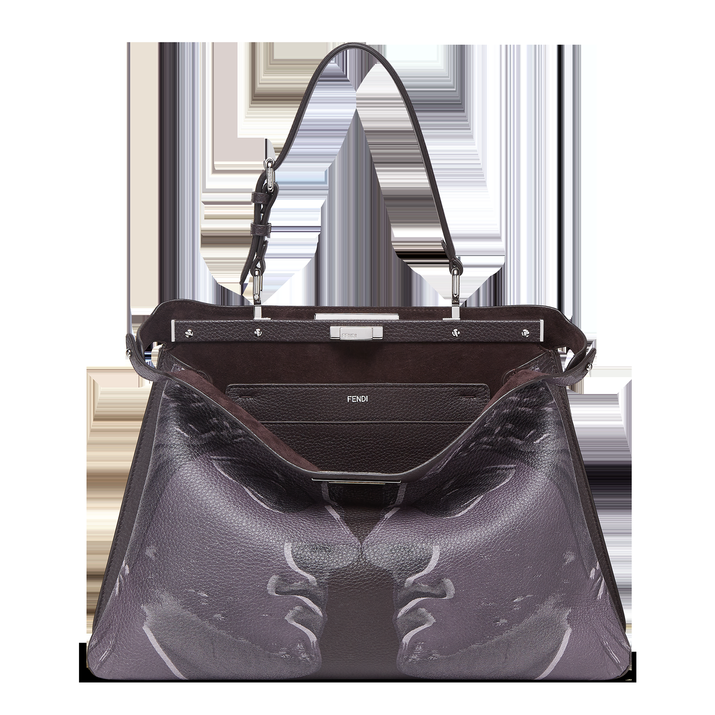飾有雕像印花的深紫色Peekaboo Soft包款。NT$212,000(FENDI提供)