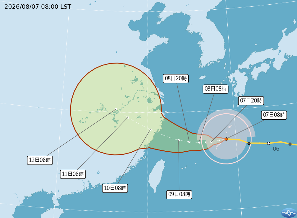 若路徑與速度如預期,中央氣象署將於今天下午2:30發布白海豚海上颱風警報。(翻攝中央氣象署官網)