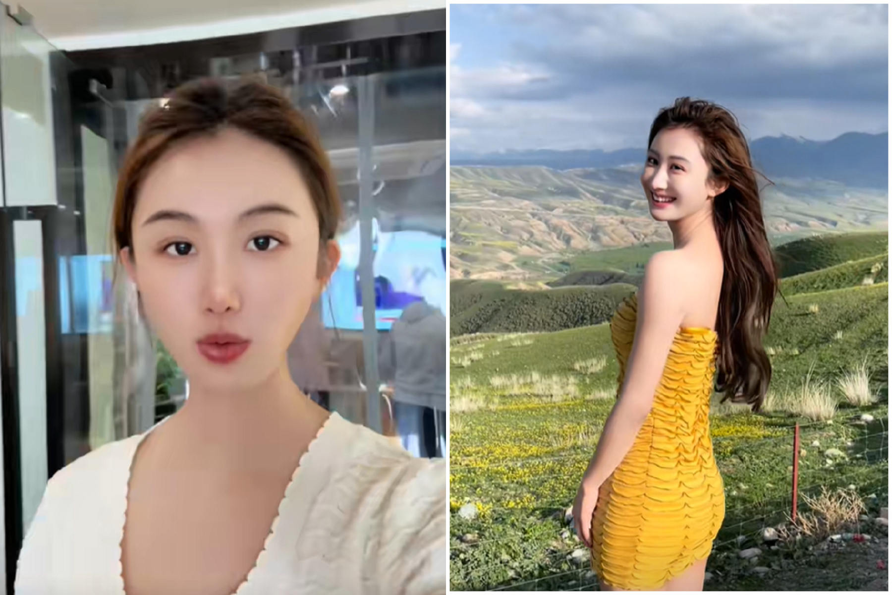 「奶奶」用這招見粉絲！中國正妹律師開直播換衣，黑曜石櫥櫃反射洩春光。（翻自《黑料網》）