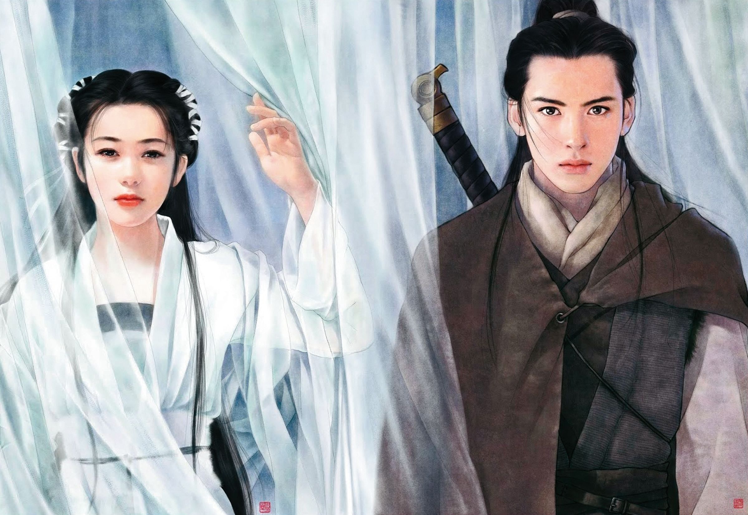 平凡夫妻曾為多款武俠電玩繪製角色，用於封面及視覺宣傳，圖為2000年推出的遊戲《新神鵰俠侶》。（平凡、陳淑芬提供）