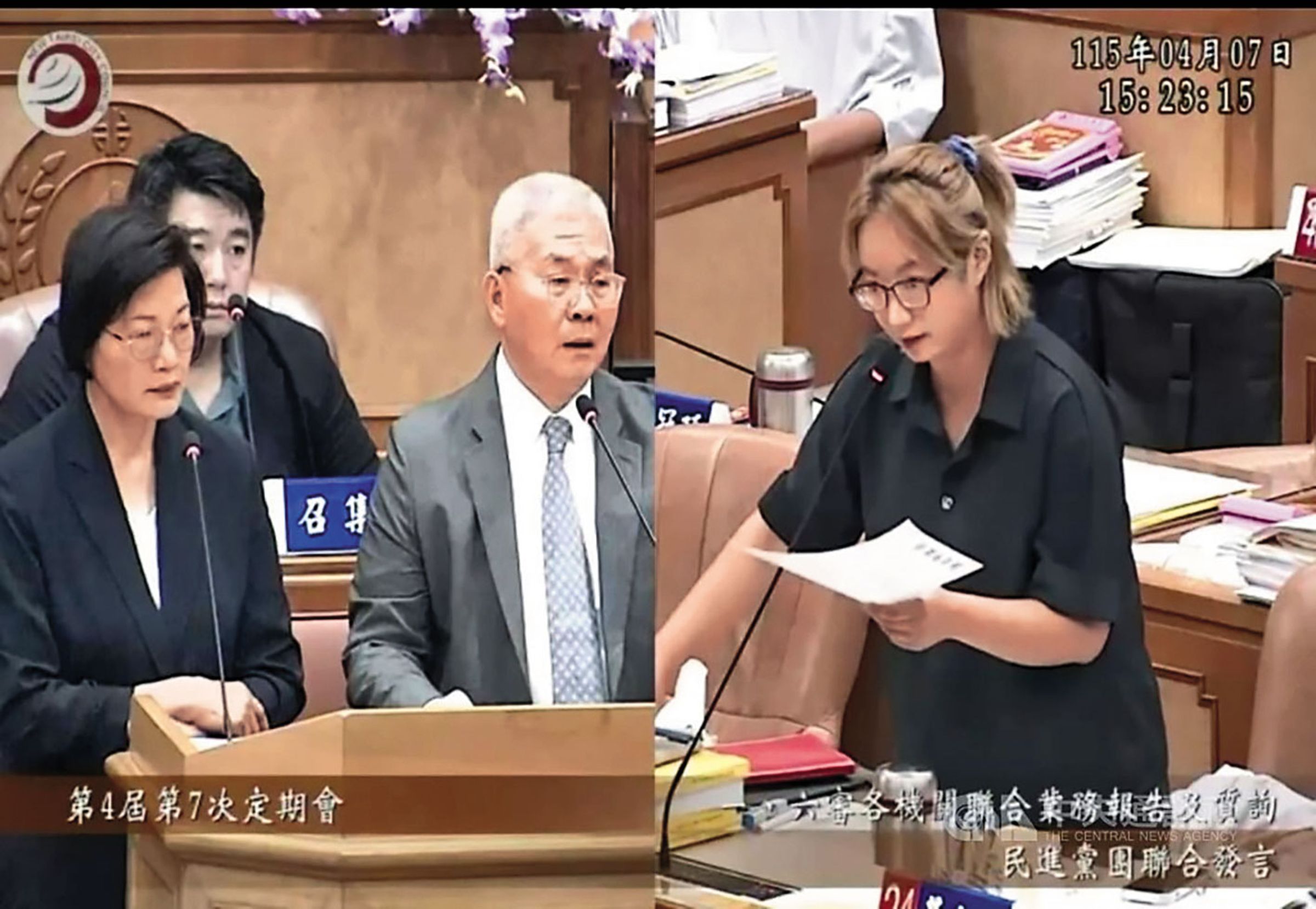 新北市警察局長方仰寧(左)接受議員黃淑君(右)質詢時,證實板橋性侵案。(翻攝畫面)
