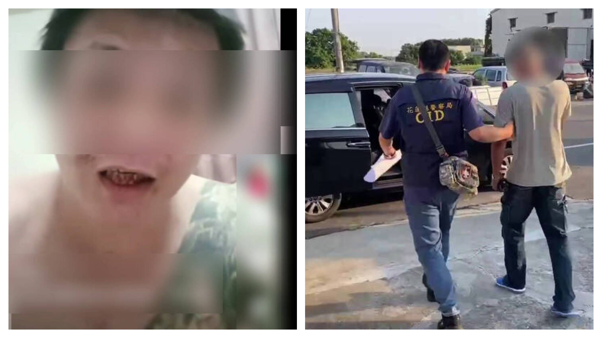 網路近期瘋傳一段刺青男子公然嗆殺花蓮縣議會議長張峻的恐嚇影音，警方獲報後8小時內迅速收網。（警方提供）