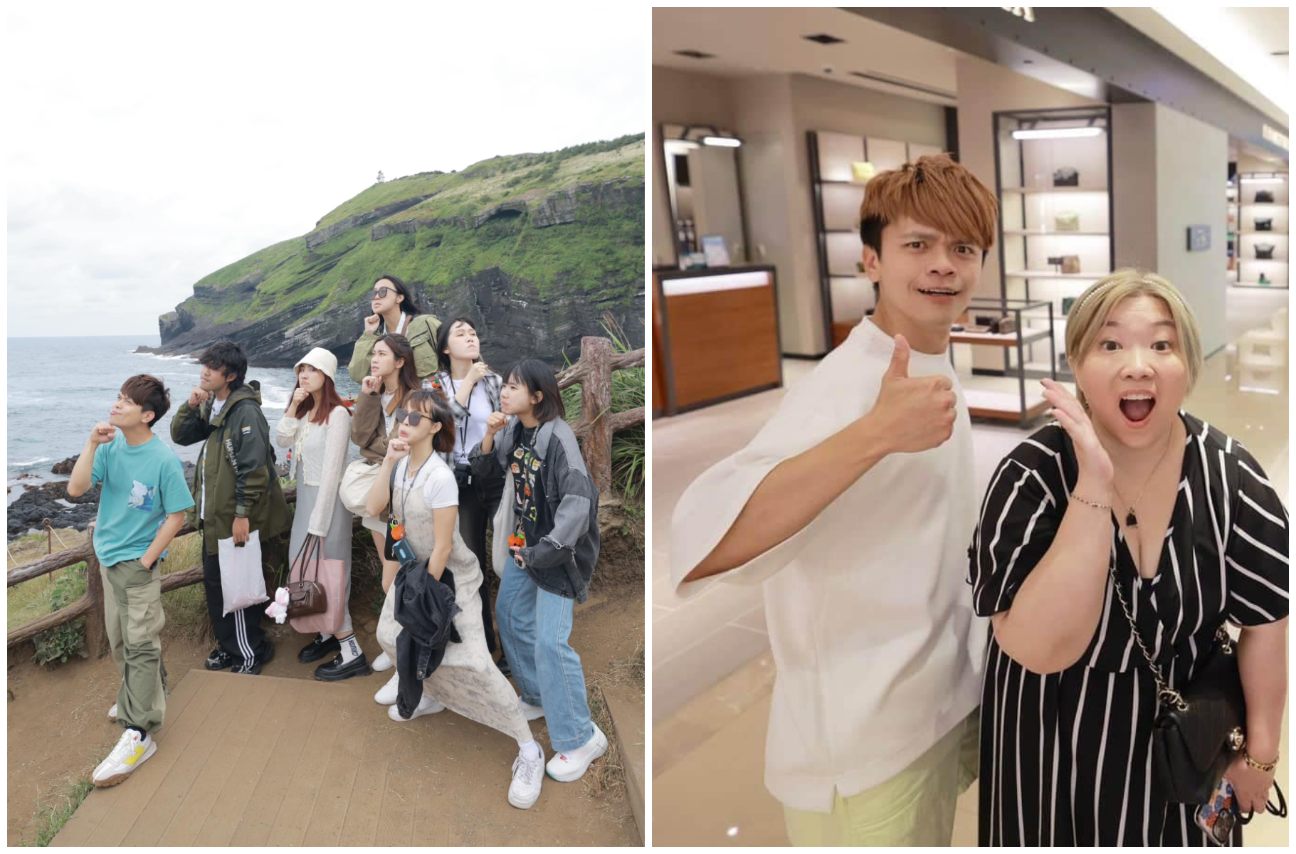 蔡阿嘎解僱蘿拉（右圖右）後，貼出員工大合照（左圖），表示有想保護的人。（翻攝蔡阿嘎臉書）