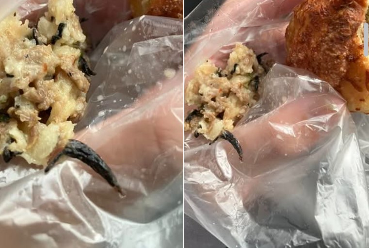 有網友在吃好市多牛肉捲時，意外咬到黑色不明物體。（翻攝自臉書Costco好市多 商品經驗老實說）