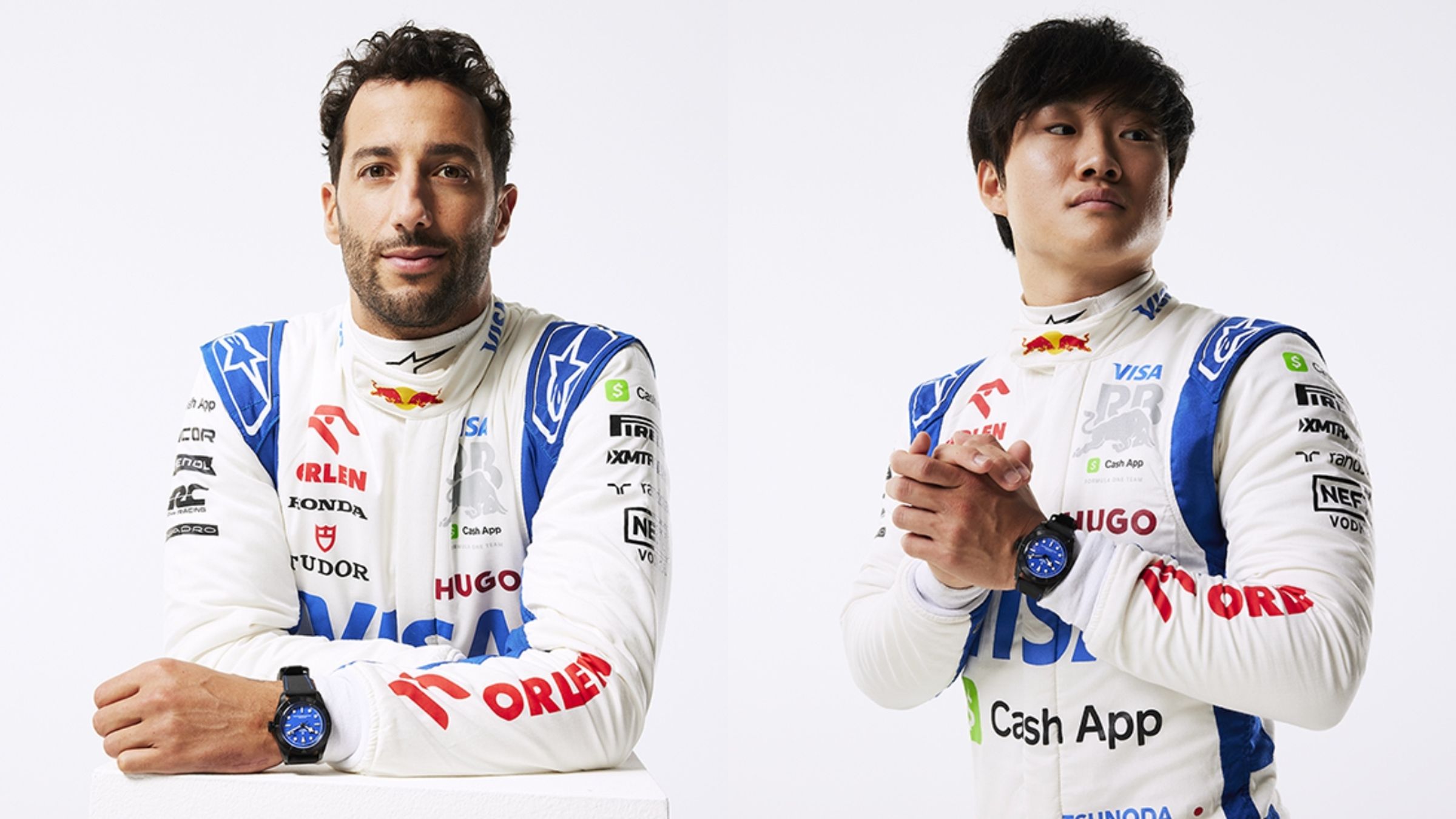 Visa Cash App RB車隊的兩位正賽車手Daniel Ricciardo以及角田裕毅（Yuki Tsunoda），繼上一款被暱稱為「變色龍」面盤的Black Bay非市售款之後，又戴上新款的Black Bay為帝舵拍攝一系列形象照。