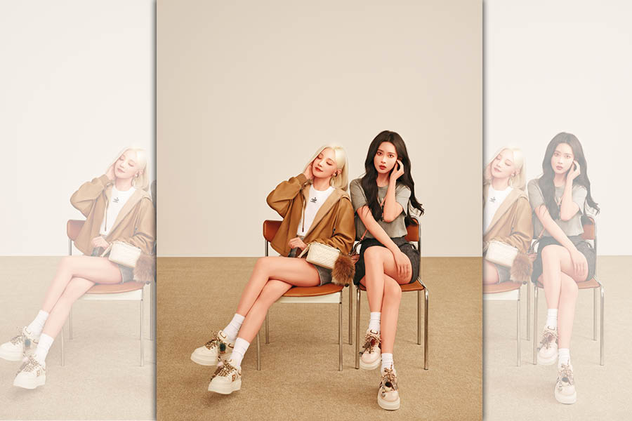 孟子義（右）與宋雨琦（左）詮釋新款FENDI Match Platform系列運動鞋。（FENDI提供）