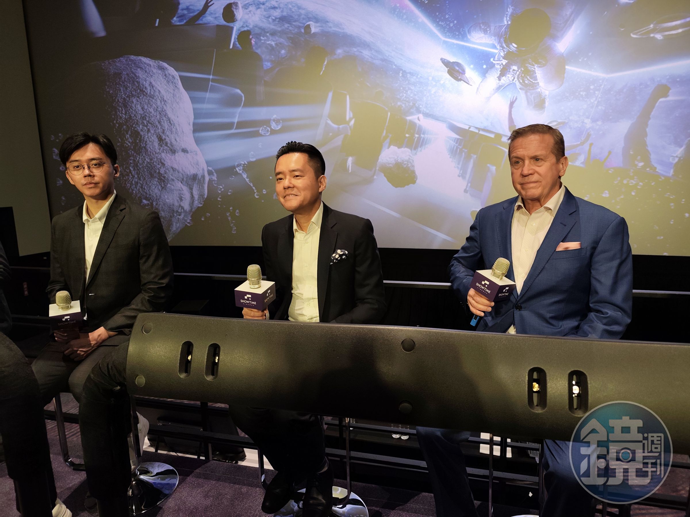 CJ 4DPLEX北美首席執行長Donald Silvio Savant、秀泰影城董事長廖偉銘、總經理廖偉翔接受媒體訪問，解惑影城各項細節。