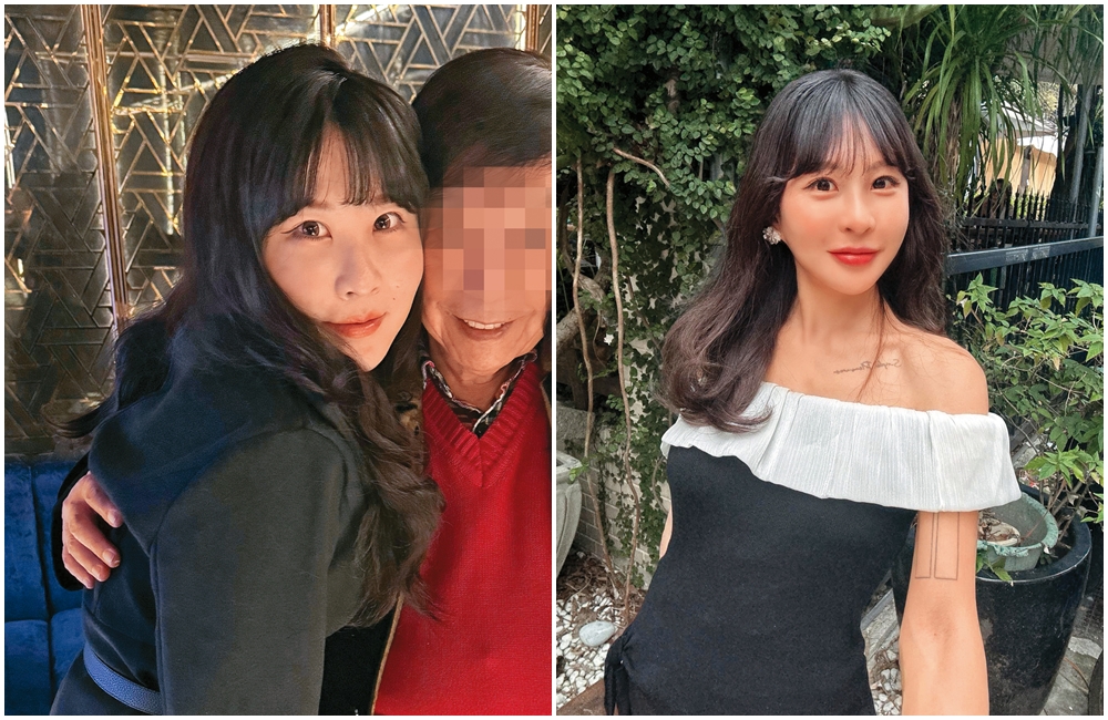 仙塔律師（右圖，翻攝自臉書）和富商（左圖右，讀者提供）的合照流出，富商親暱摟著她的背。