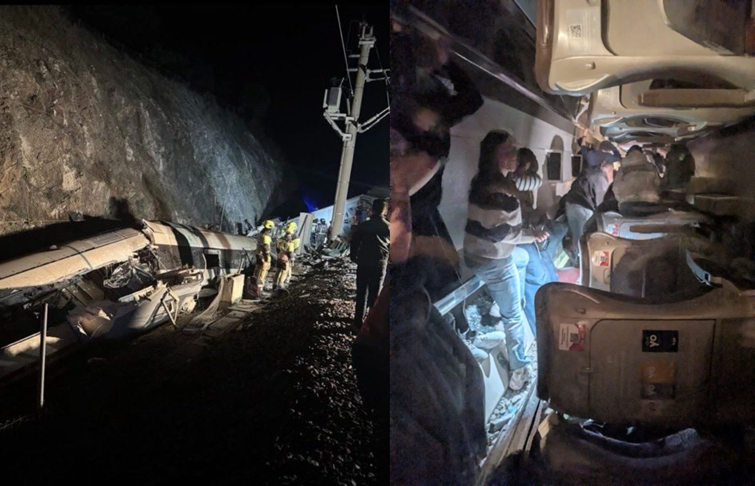 西班牙發生震驚全球的高鐵脫軌相撞慘案,造成45人不幸罹難。(翻攝自@ada_lluch、@Breaking_4_News X)