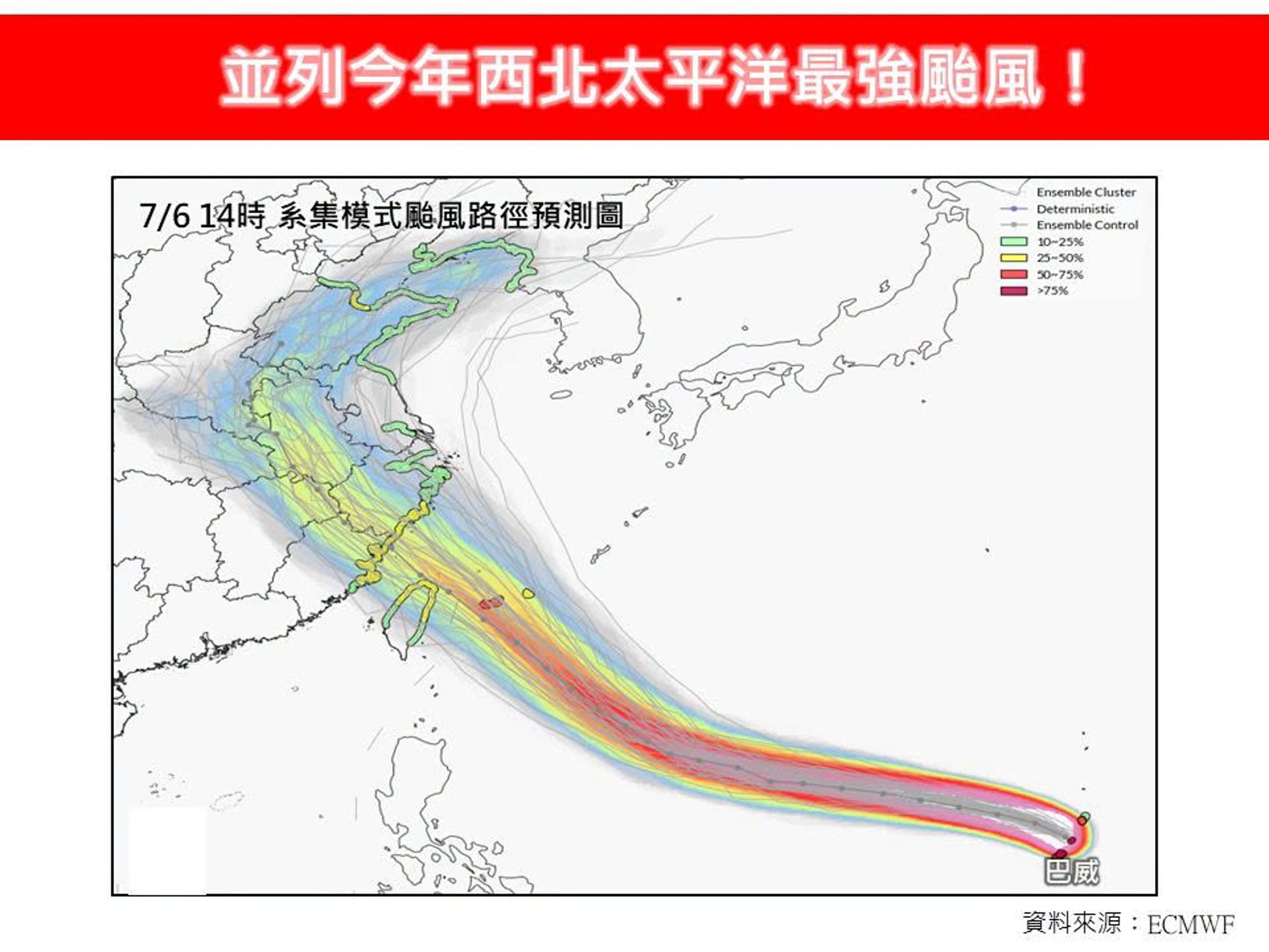 巴威持續朝台逼近。（翻攝自林老師氣象站）