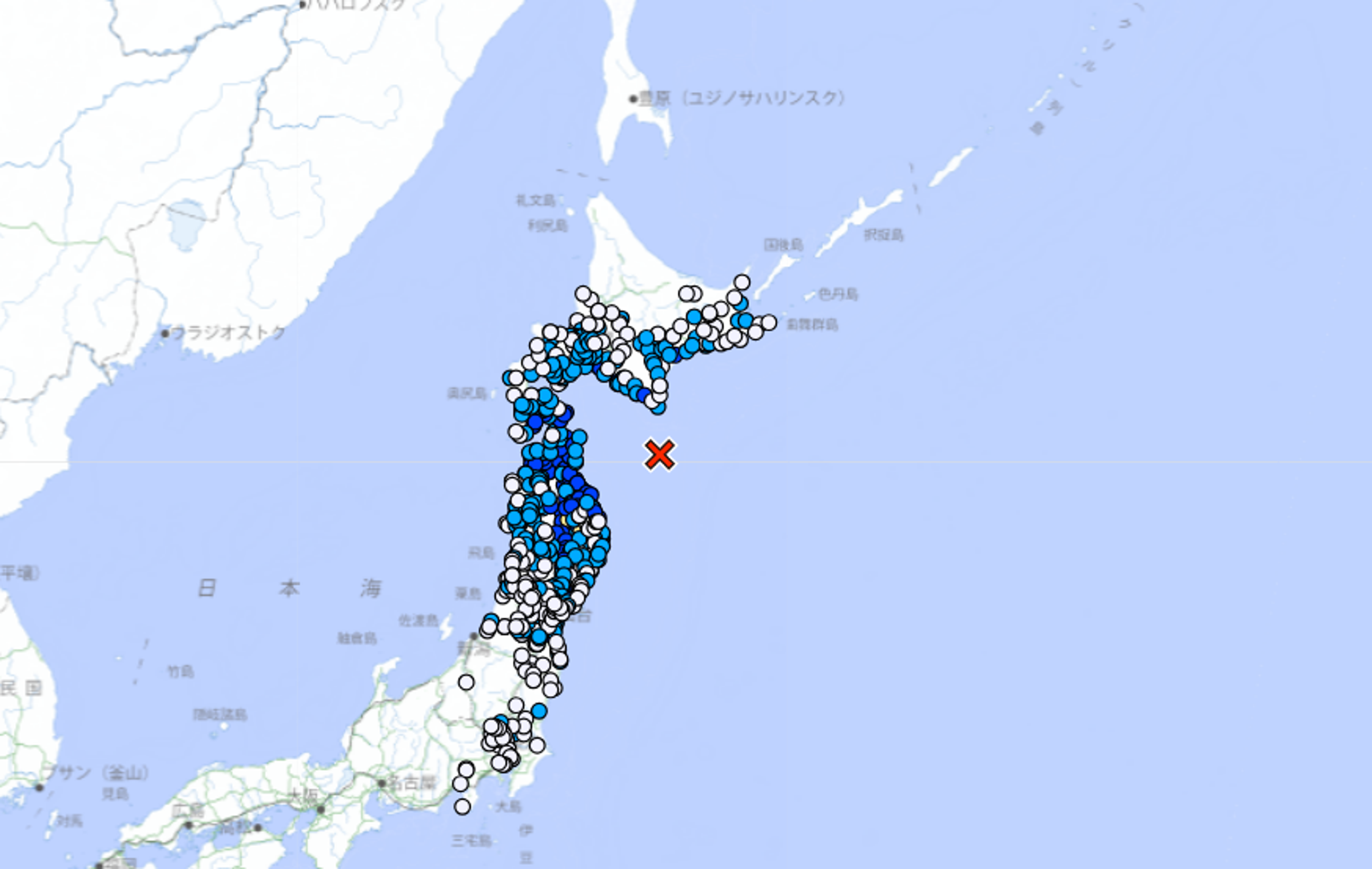 青森外海今晨發生規模6.4地震,最大震度4級。(翻攝日氣象廳官網)