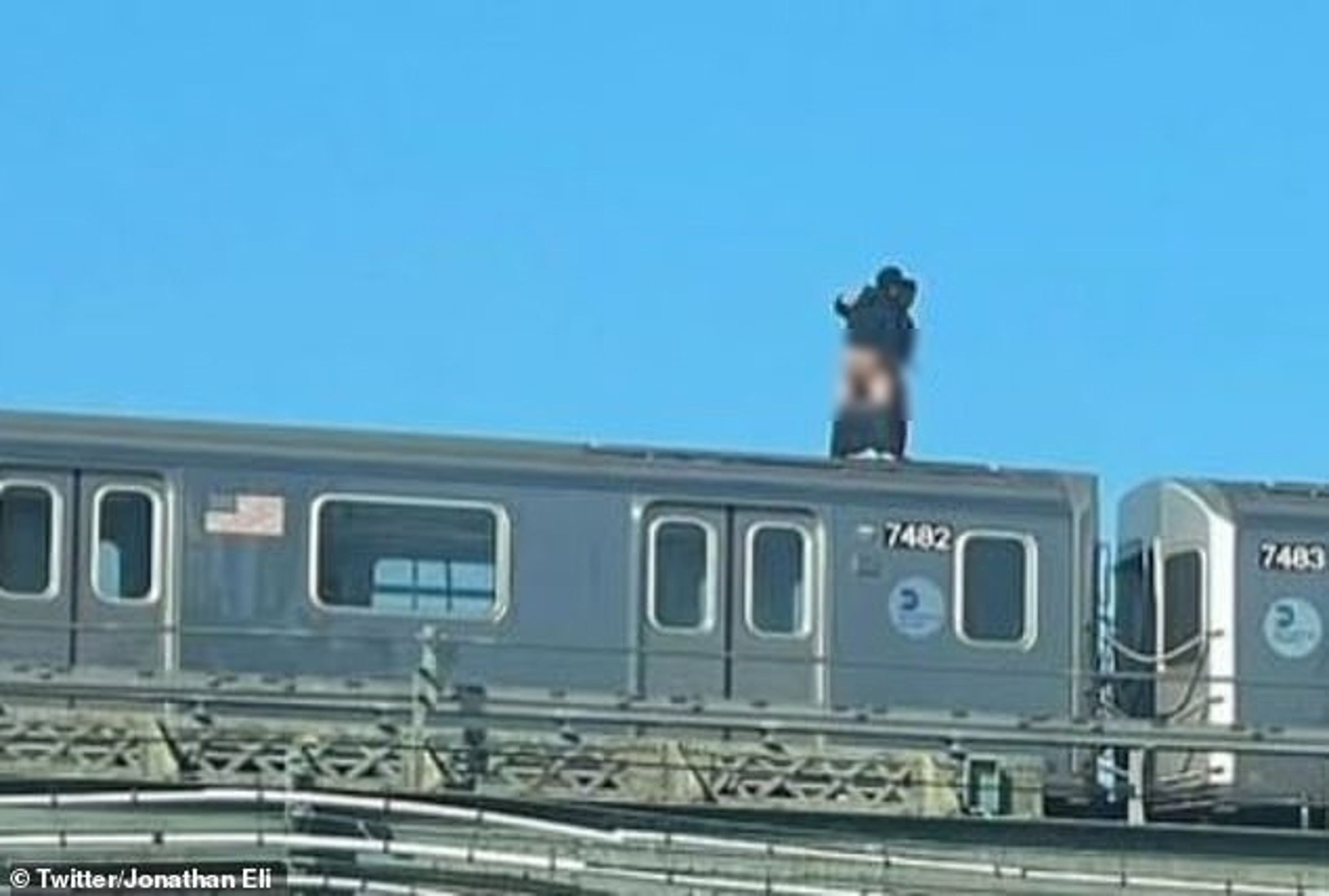 兩人在行進列車車頂活春宮。(翻自《每日郵報》)