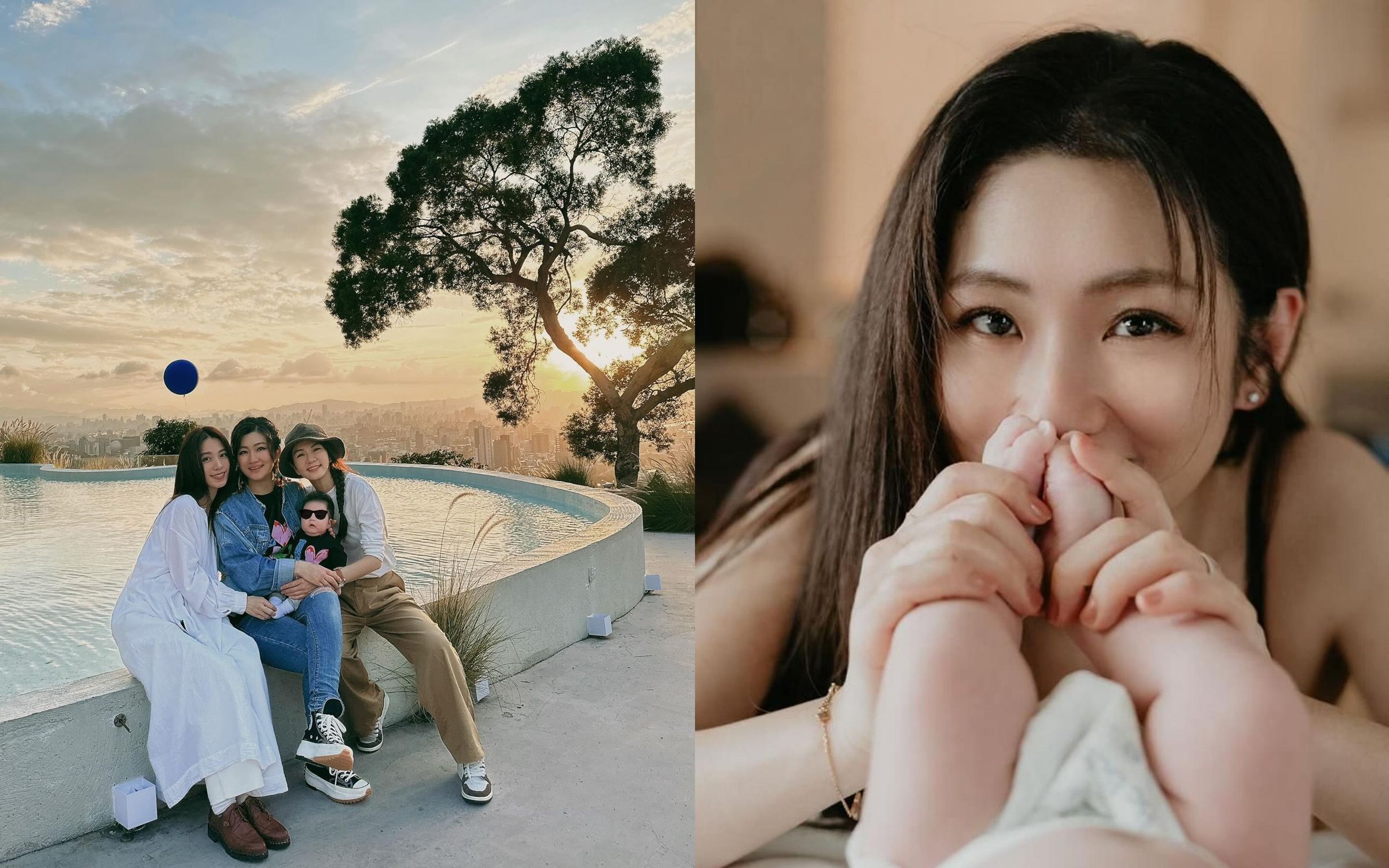 Selina帶著兒子與姐妹合影慶生。(翻攝自Selina臉書)