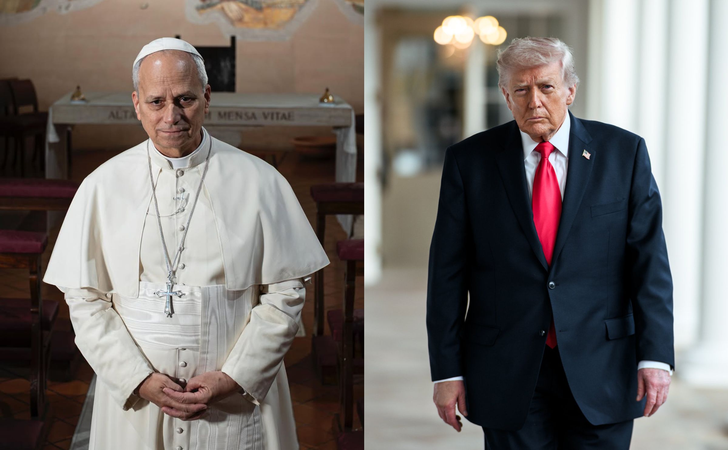 教宗良十四世(左圖)與川普(右圖)因戰爭問題隔空交鋒。(翻攝pontifex IG、The White House Flickr)