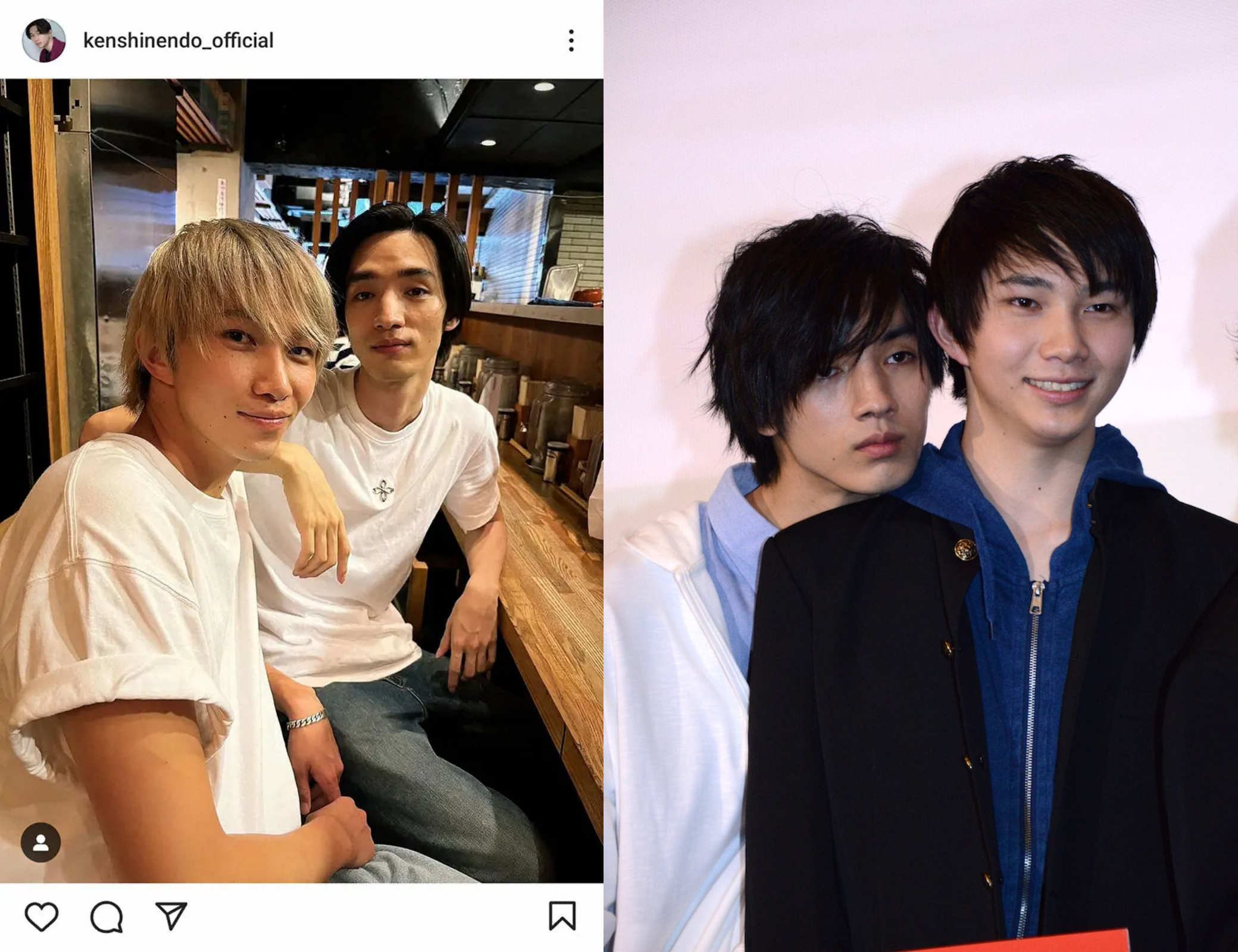 遠藤健慎與清水尋也私交甚篤，社群上還曾曬出親暱合照，如今兩人先後捲入大麻風波。（翻攝網路）