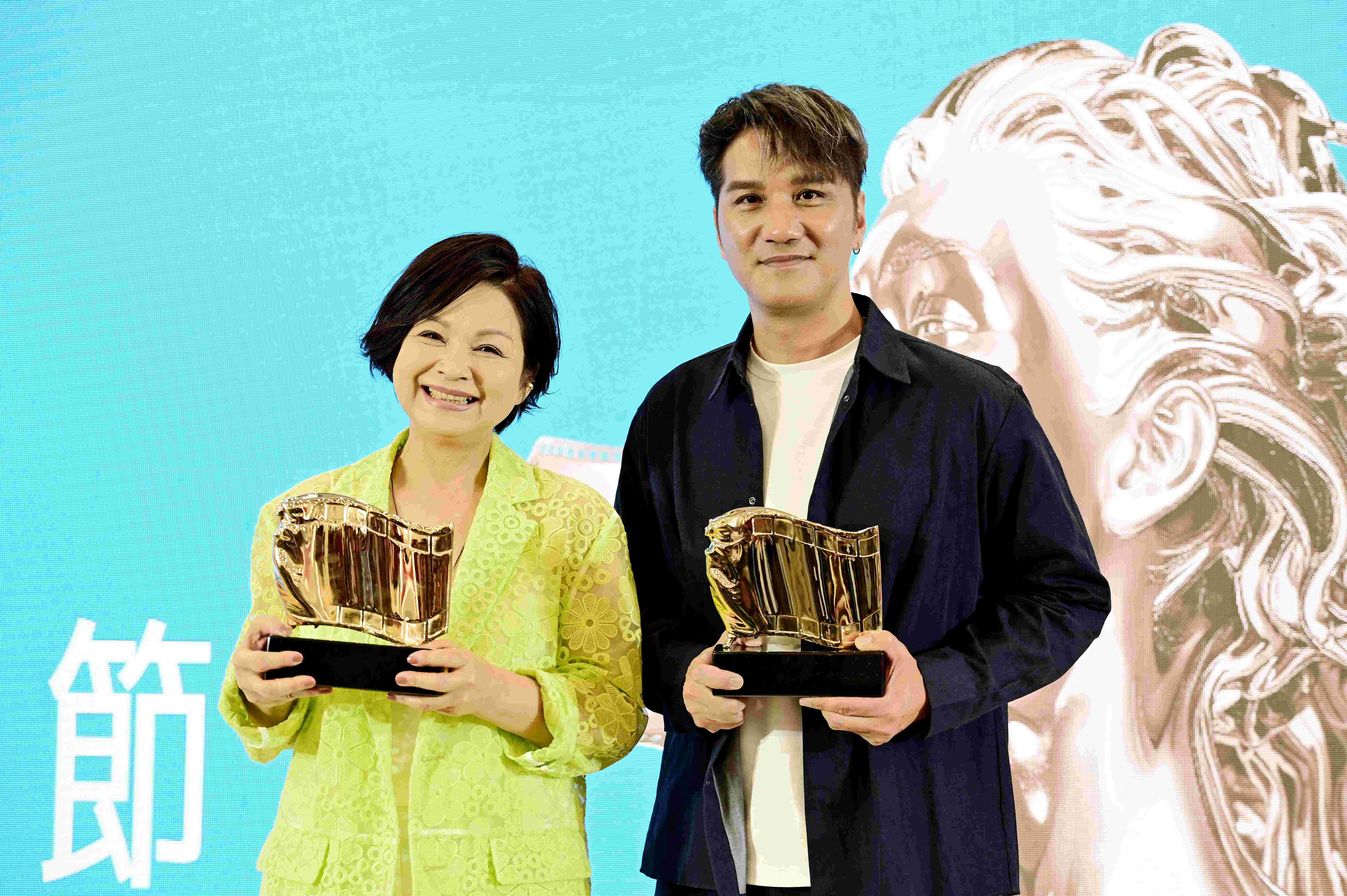 馬志翔與楊貴媚去年在桃園電影節分獲最佳男、女配角獎。(桃園電影獎提供)