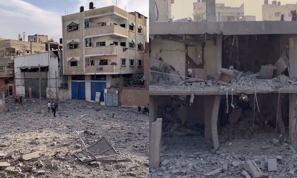 加薩一處社區被以色列轟炸過後，居民錄下面目全非的模樣。（翻攝X@Timesofgaza）