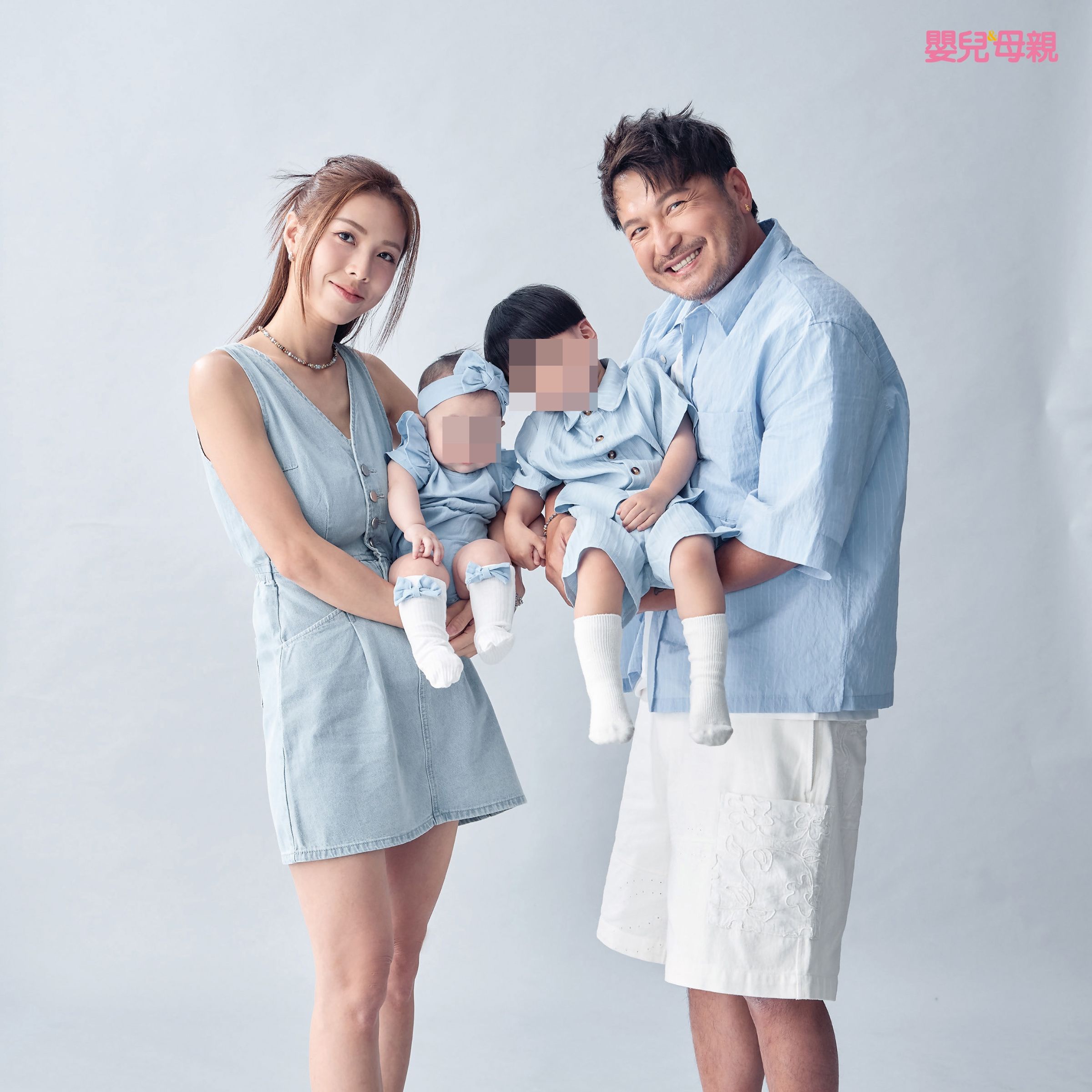 男星KID與妻子Rita受邀帶著一對子女拍攝雜誌封面。（《嬰兒與母親》提供）