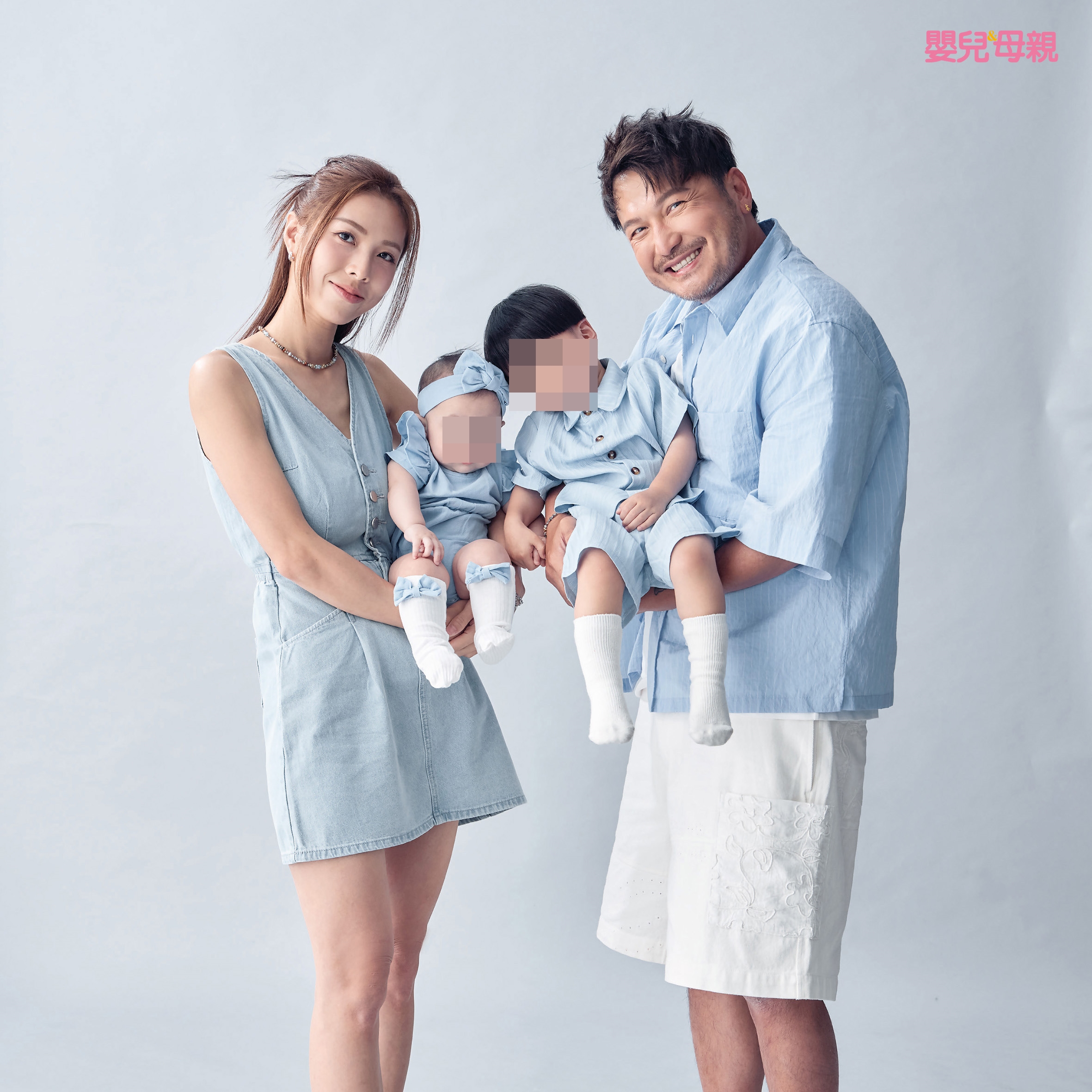 男星KID與妻子Rita受邀帶著一對子女拍攝雜誌封面。(《嬰兒與母親》提供)