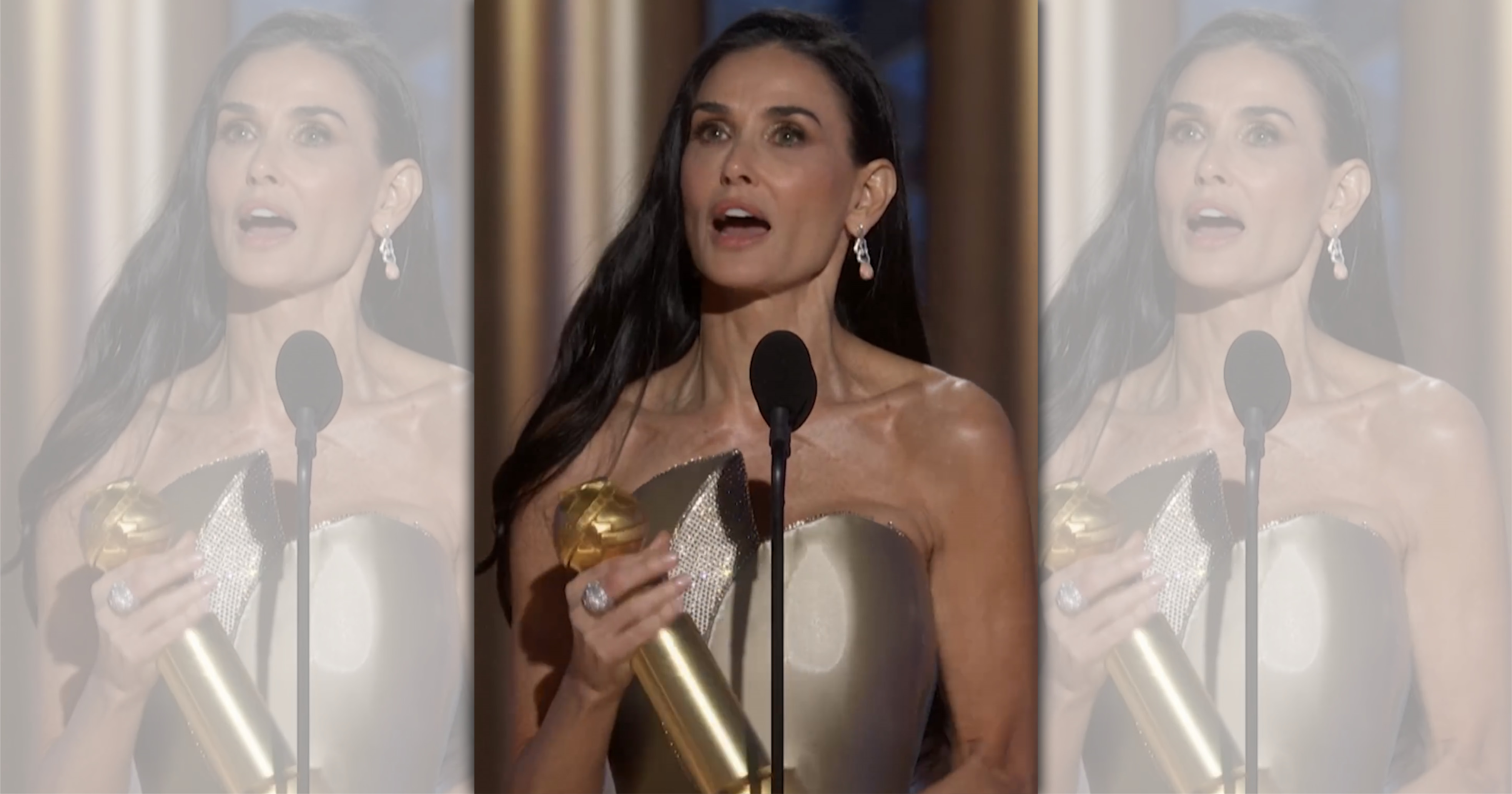 一向不被認可演技，大家只關心她的感情八卦的黛咪摩爾，終於獲人生第一個正式獎項，首封金球獎音樂喜劇類影后。（翻攝金球獎threads）