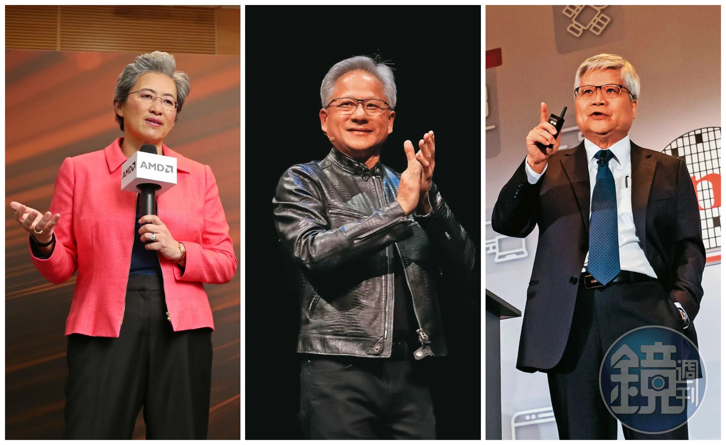 蘇姿丰(左起)、魏哲家、黃仁勳入選《時代雜誌》2024年「AI百大影響力人物」。(本刊資料照)