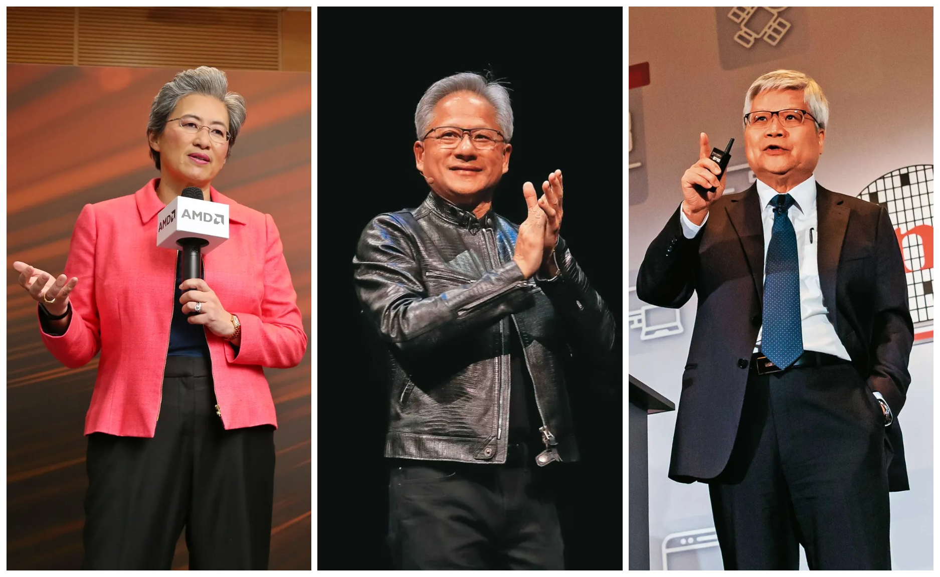 蘇姿丰（左起）、魏哲家、黃仁勳入選《時代雜誌》2024年「AI百大影響力人物」。（本刊資料照）