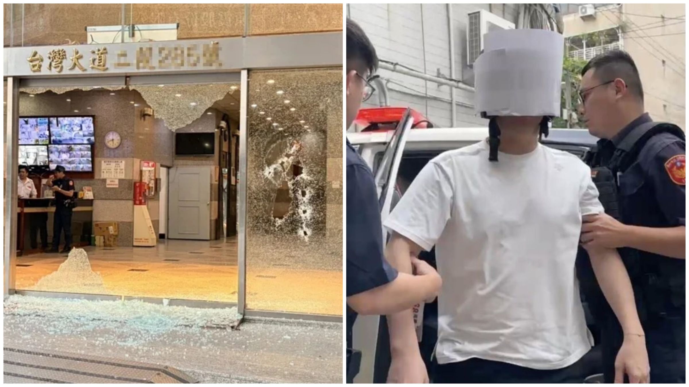  台中市台灣大道二段的商辦大樓遭人連開十多槍，目前饒姓男槍手已主動投案。（翻攝畫面）