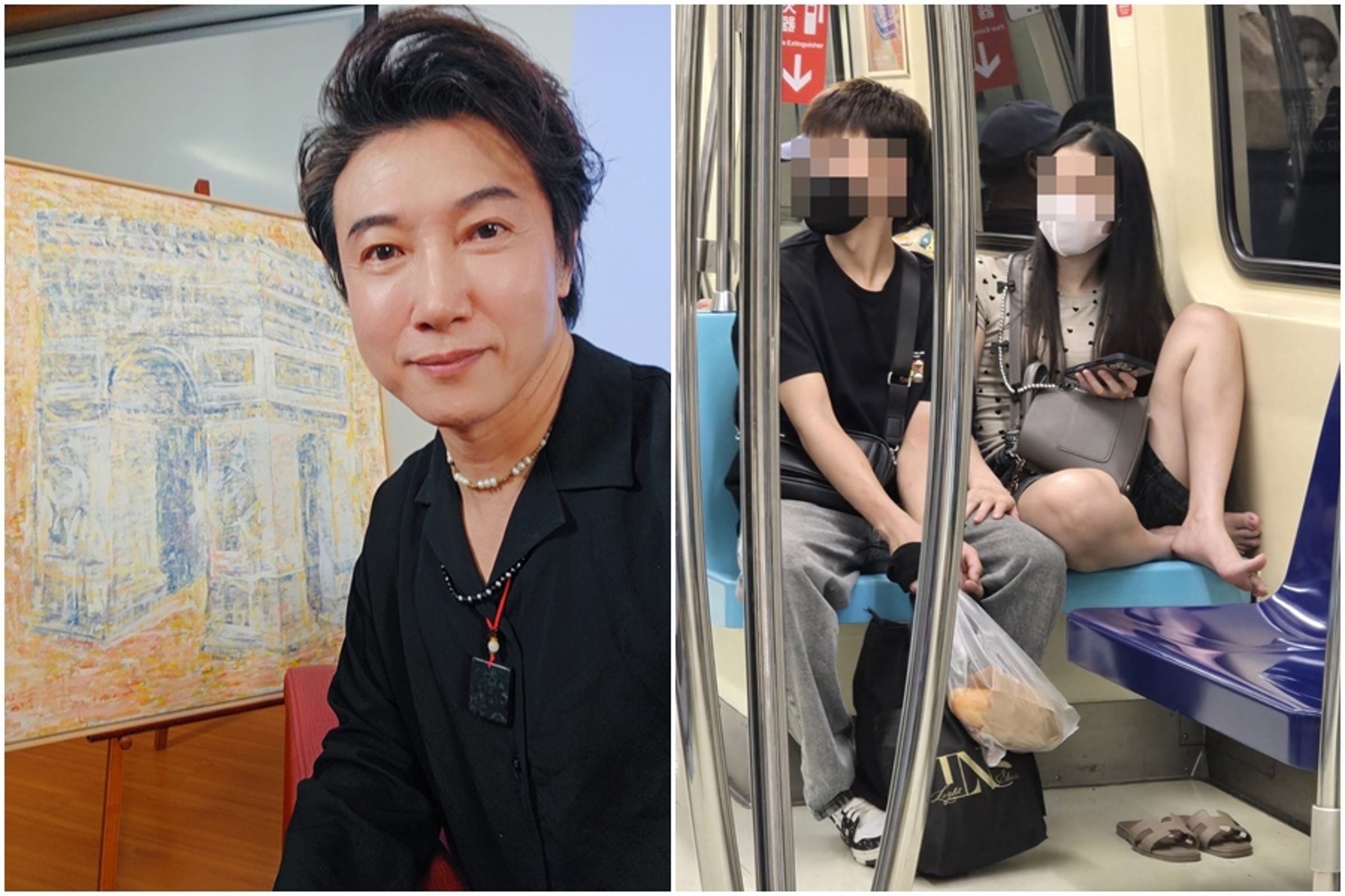 陳鴻最近搭捷運時,目擊外籍女「光腳踩椅」,令他相當傻眼。(翻攝自陳鴻臉書)