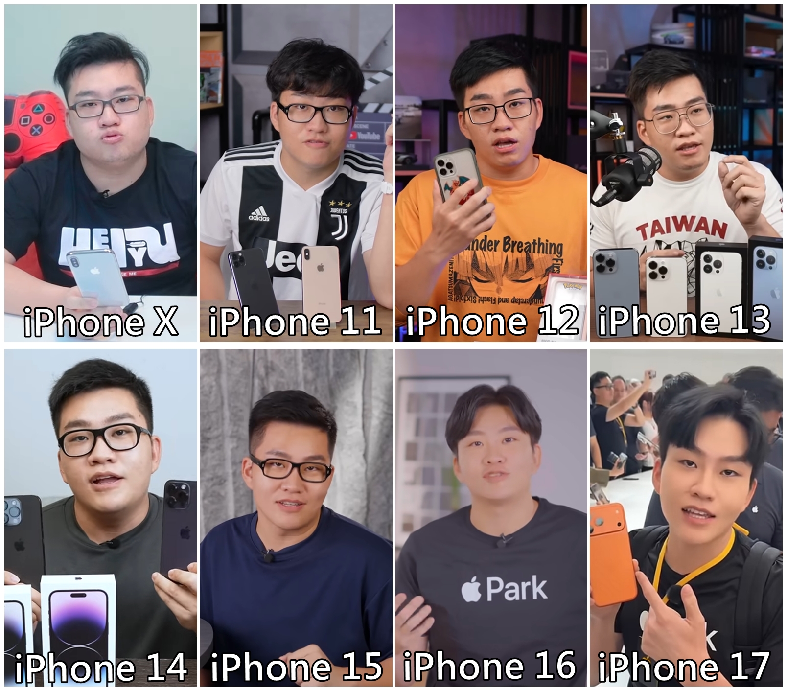 有不少網友對於今年新iPhone的升級感到了無新意，反而發現這幾年Joeman在開箱iPhone時的外觀有極大變化。（翻攝自Joeman YT頻道）