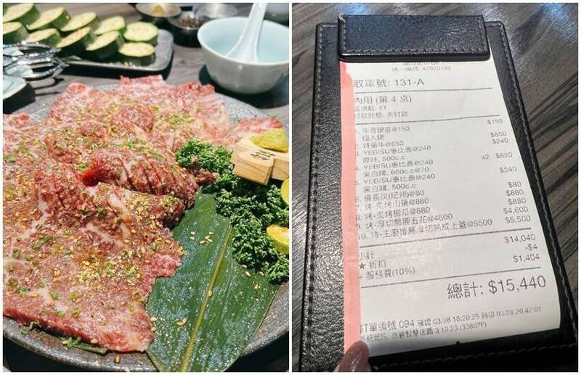 台南知名無菜單燒烤餐廳「牛五蔵」，近日被女網友抱怨，最後買單時被總金額1萬5440元嚇壞。（翻攝自Threads）