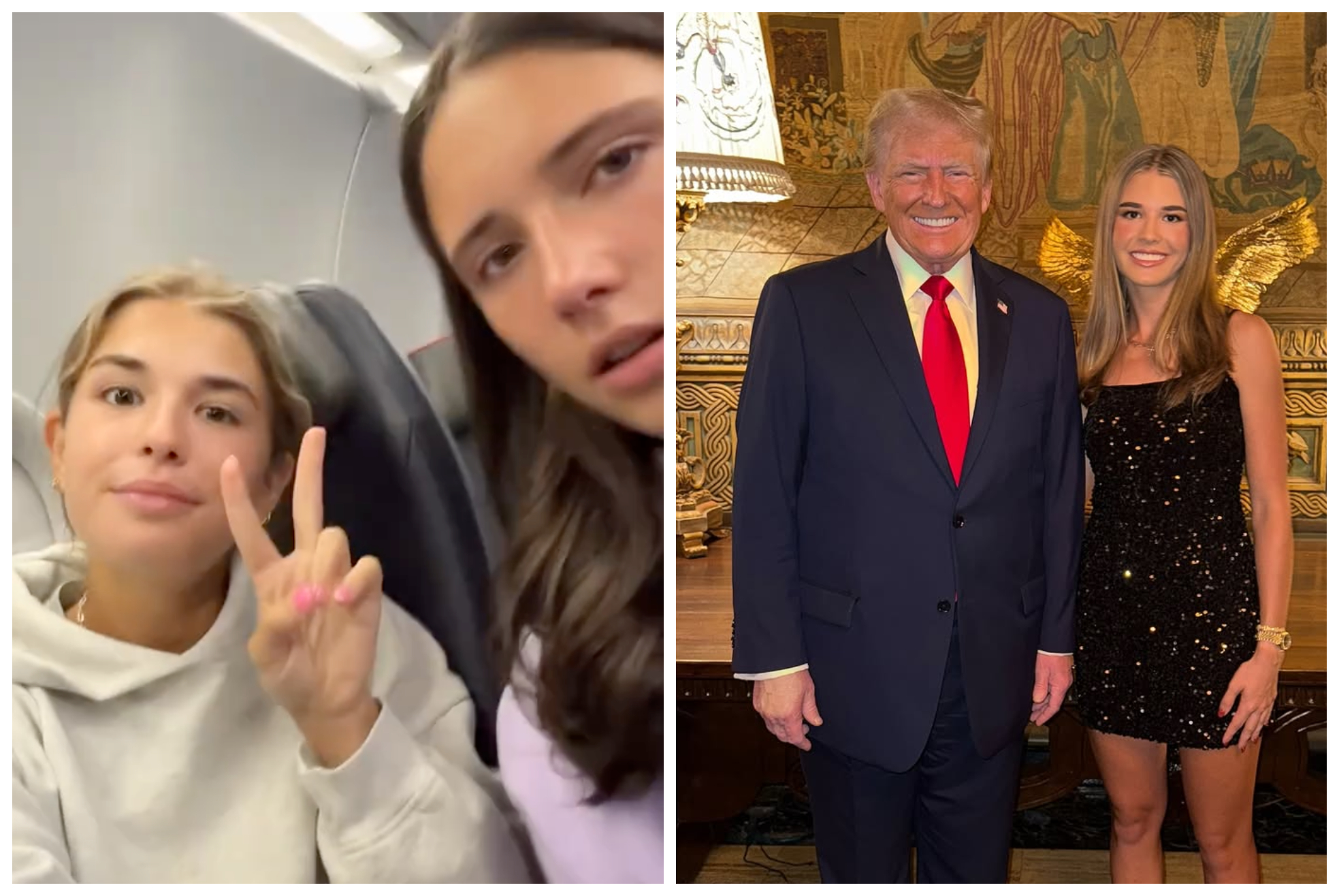 川普的孫女凱伊近日跟閨密到達拉斯旅遊，搭經濟艙。（翻攝thekaitrumpgolfer TikTok、kaitrumpgolfer IG）