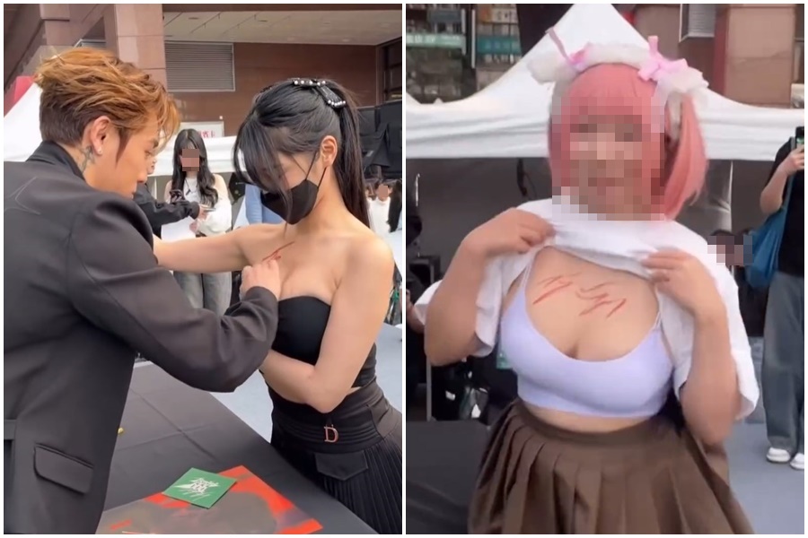 香港音樂才子Tyson Yoshi昨日在台北簽唱會上，替女粉絲在胸部上簽名引起討論。（翻攝自IG@tysonyoshi）