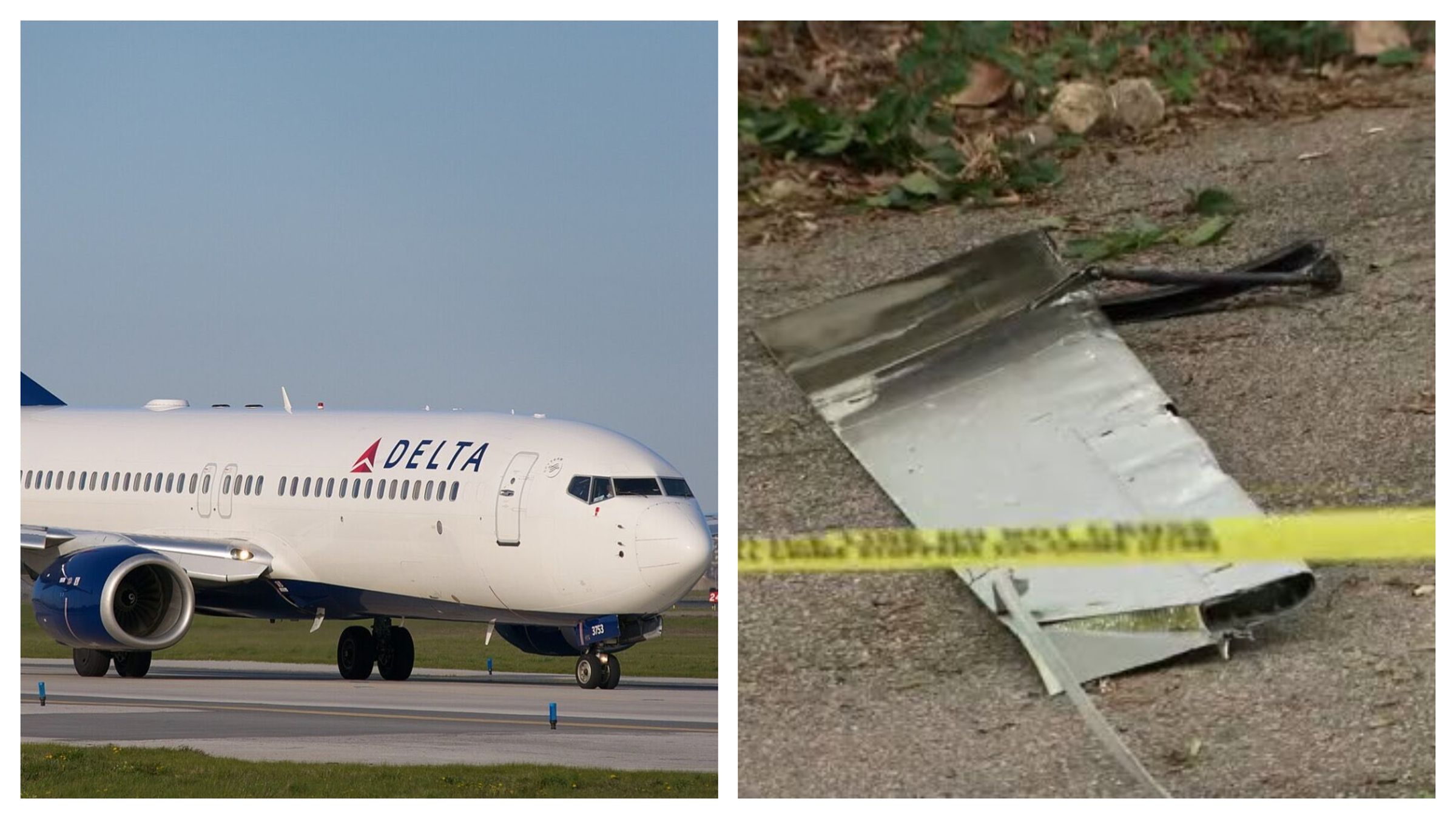 達美航空證實，「飛機安全降落後，我們發現左翼後緣的一部分襟副翼缺失。」（翻攝自X@Aviationa2z、@aviationbrk）