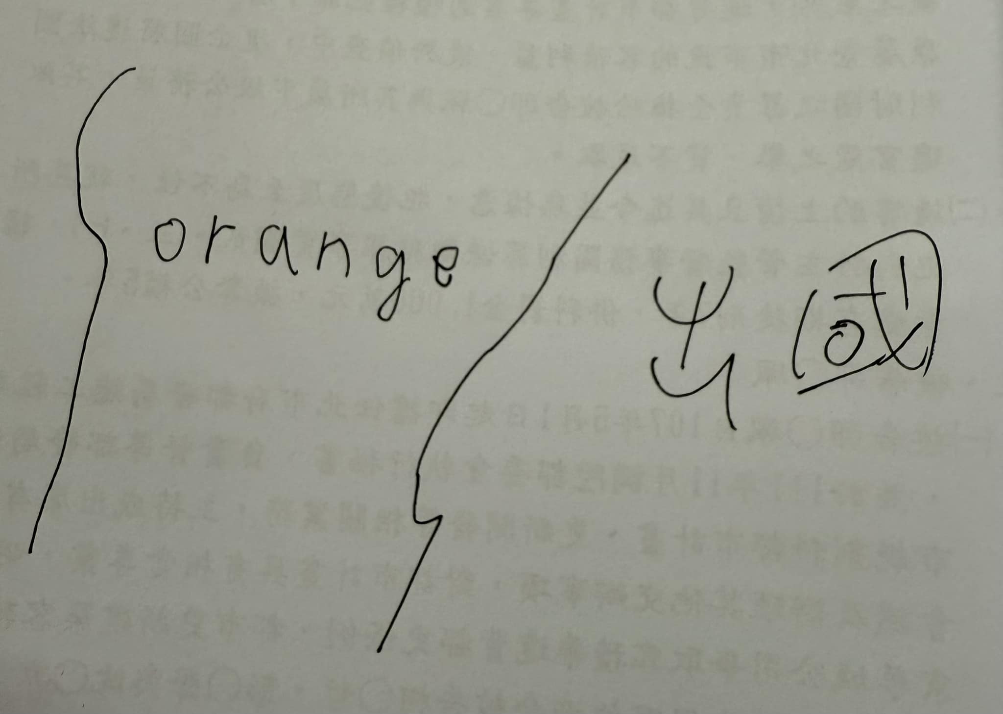四叉貓到法庭旁聽，見到「orange」字條，憑自己的印象畫出。（翻攝自四叉貓臉書）