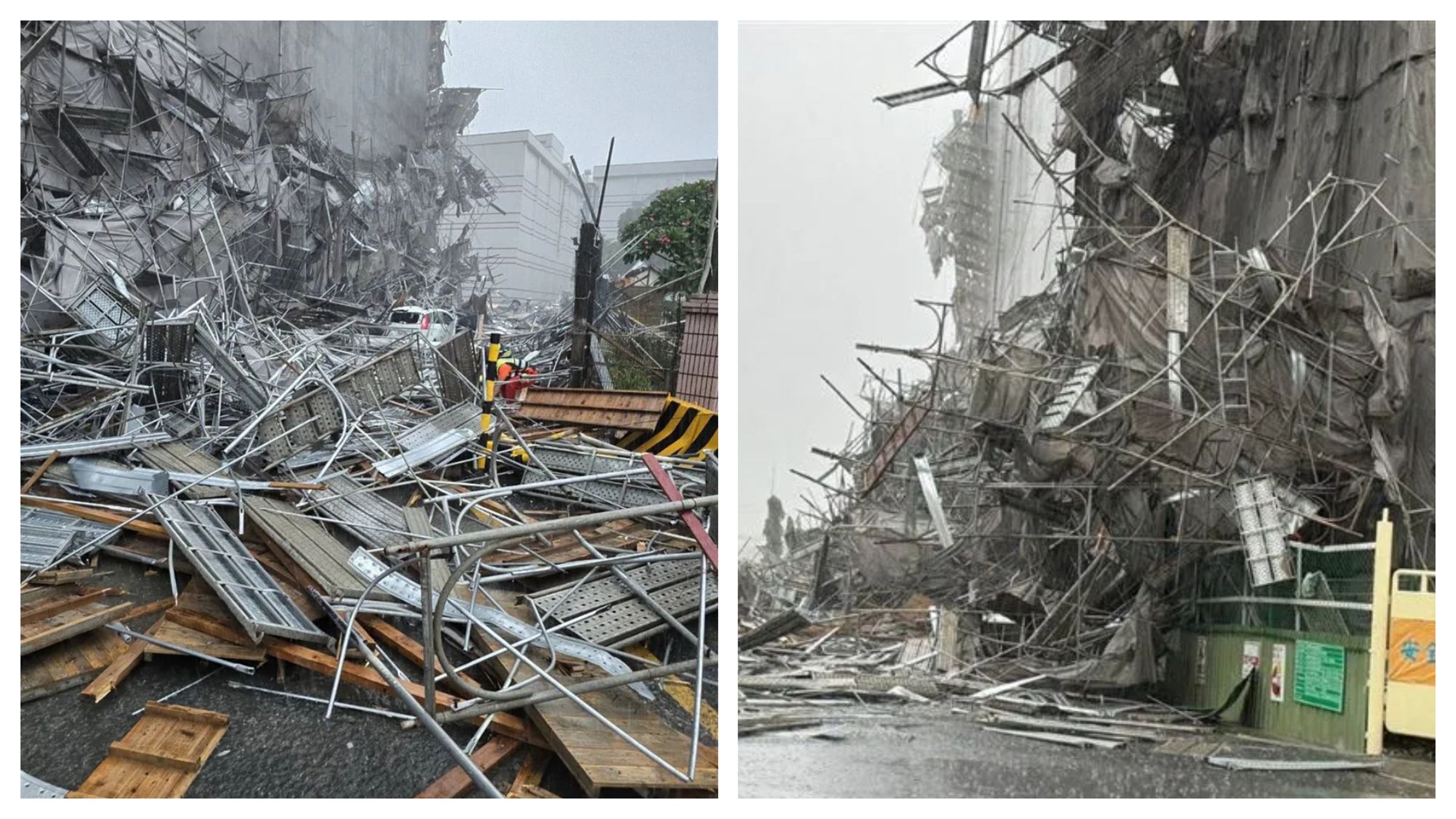 福懋科技公司廠區鷹架倒塌造成員工2死3傷的重大工安意外。（翻攝畫面）