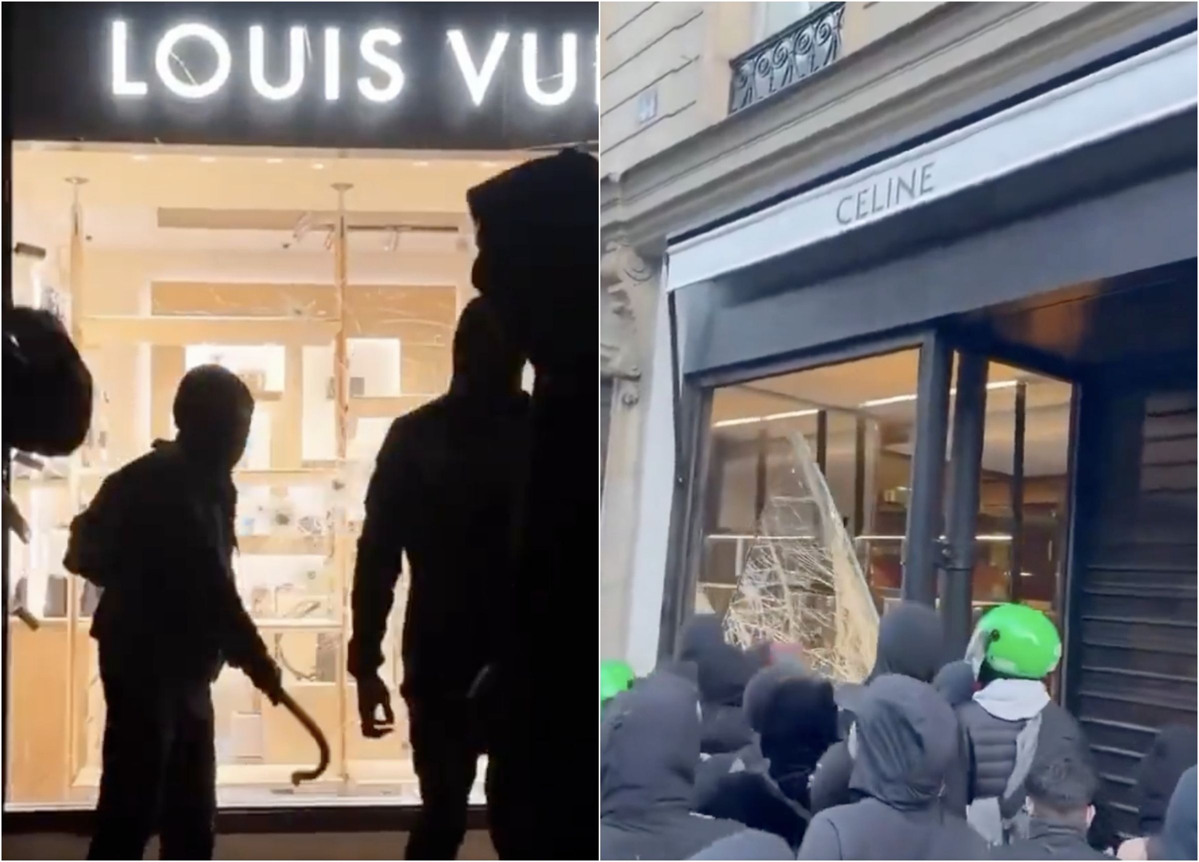 LV、Celine等知名品牌商家慘遭蒙面人士破壞闖入洗劫。(翻攝自X)