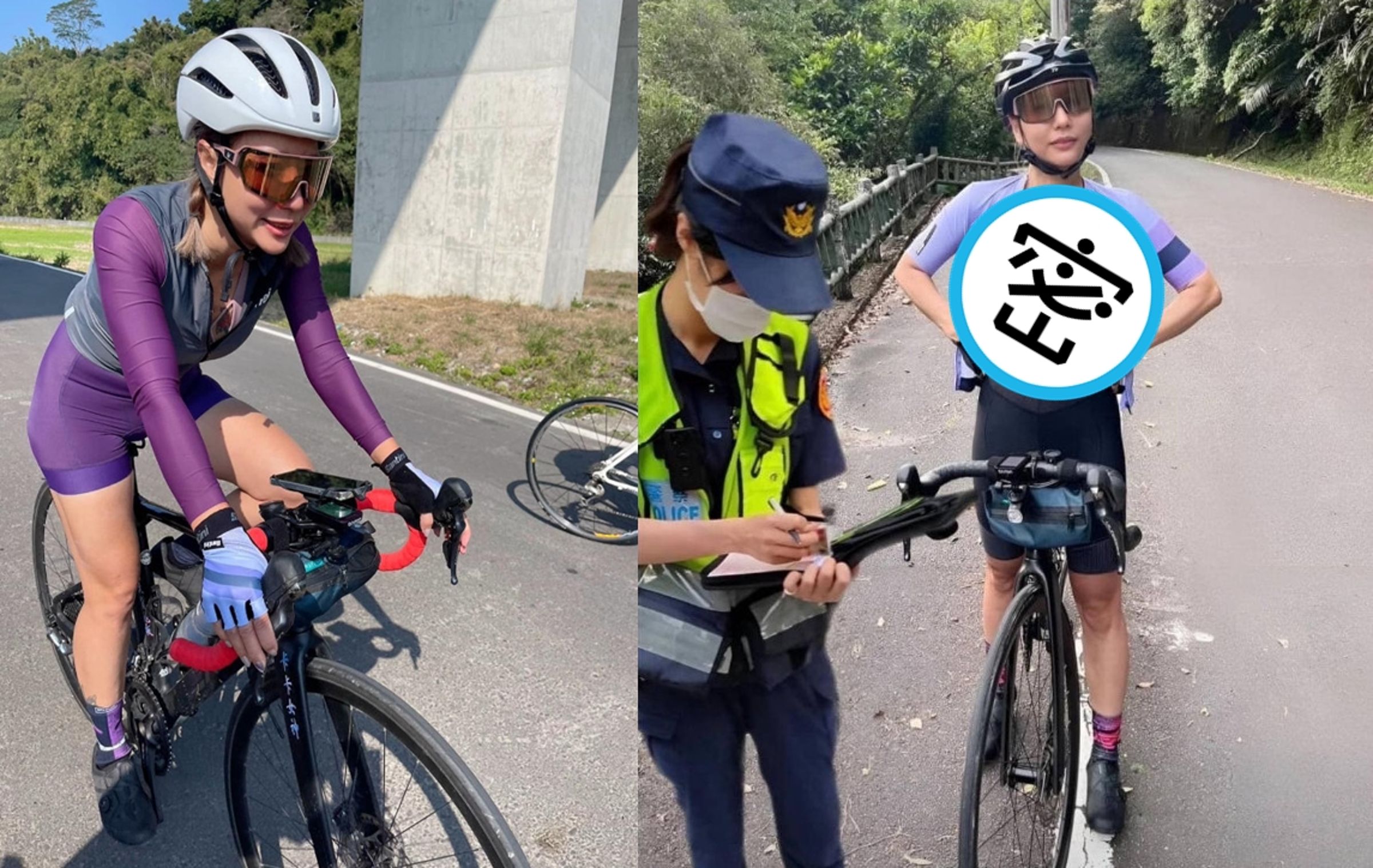 網路瘋傳女車手露「胸器」上路，遭女警開罰單的照片，其實是搞笑P圖。（翻攝吳驊臉書）