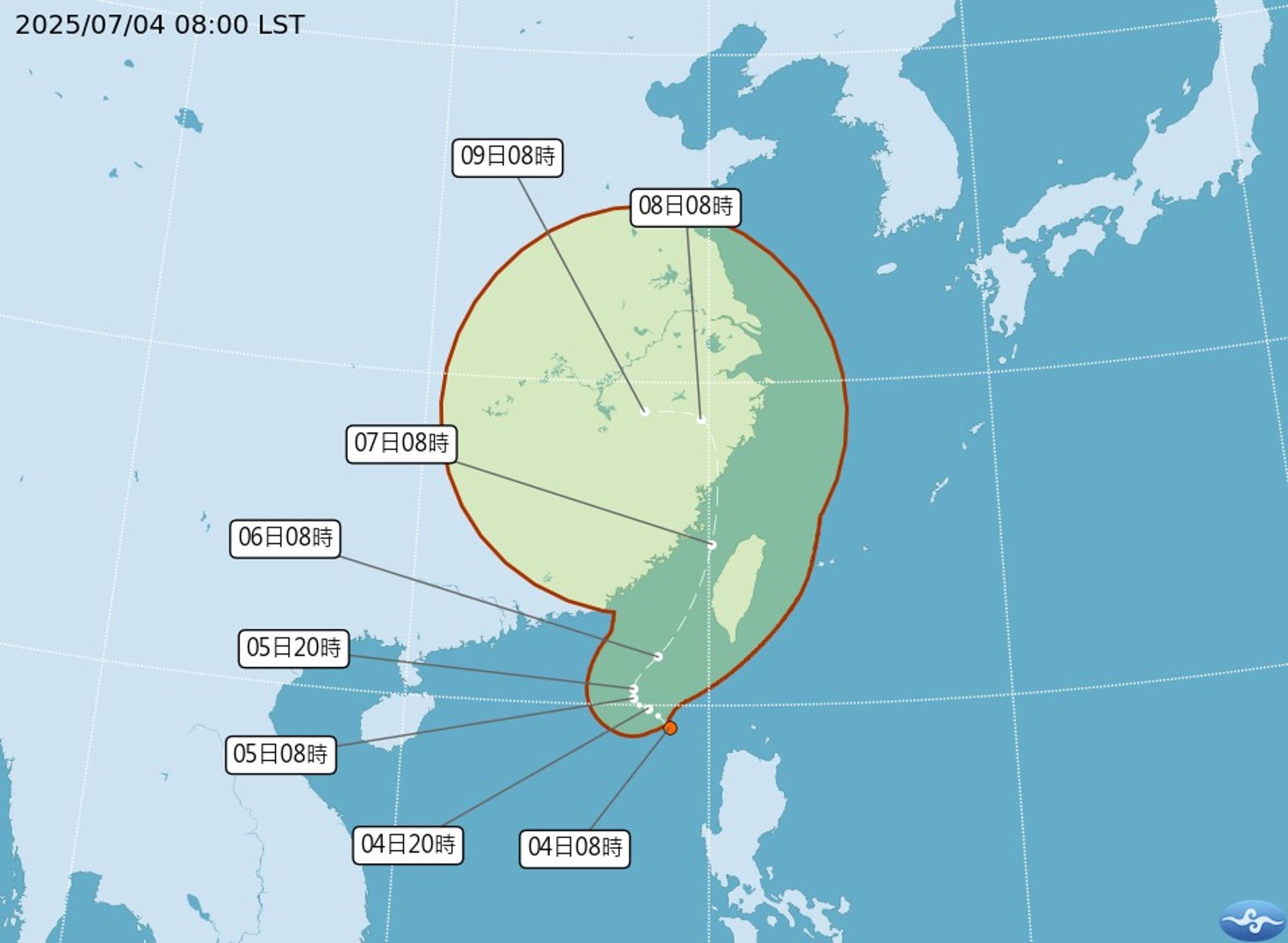 菲律賓附近海面上的熱帶擾動98W增強為熱帶性低氣壓(TD),最快預估明生成。(翻攝自中央氣象署)