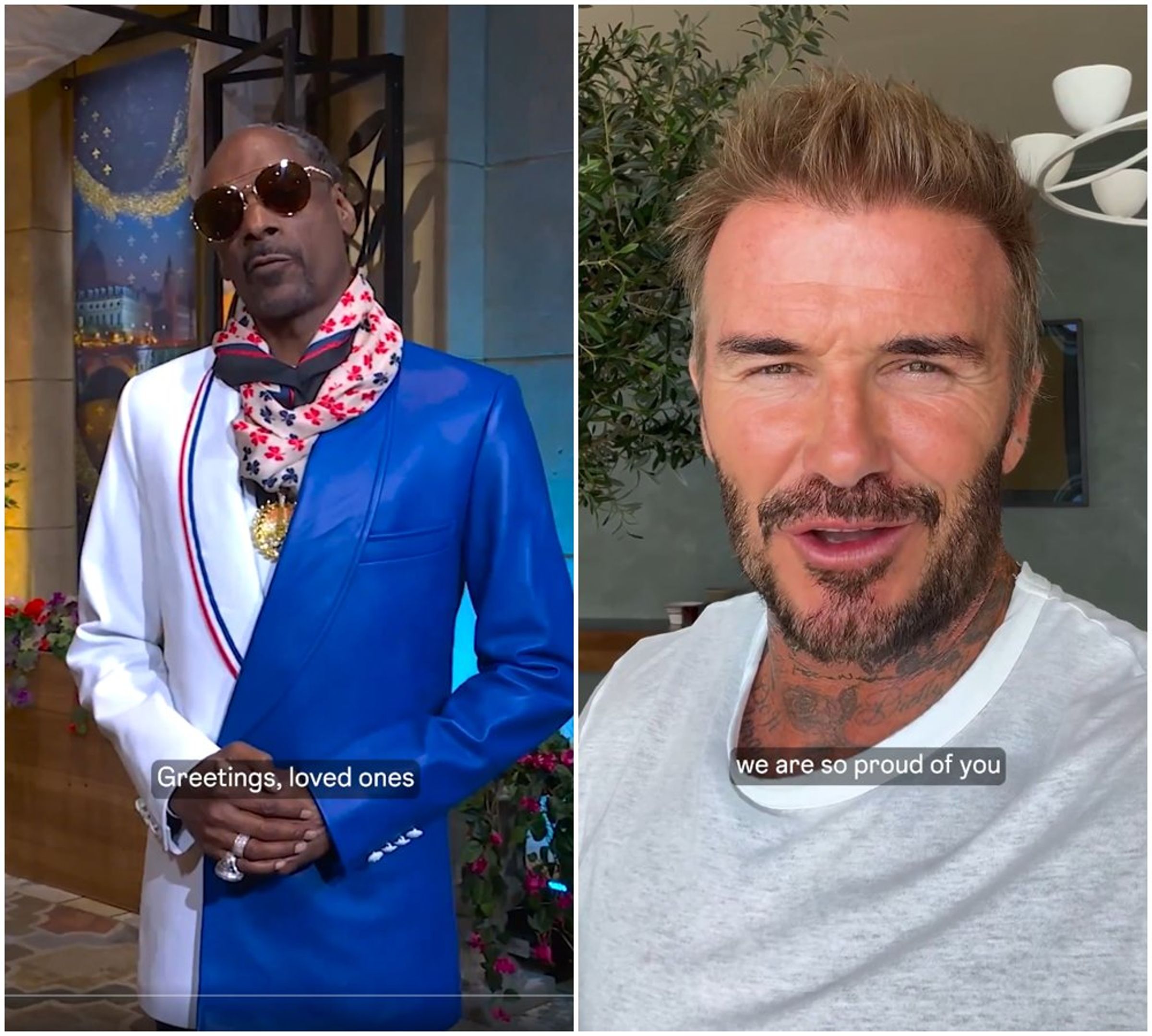 Snoop Dogg（左圖）和貝克漢（右圖）都在影片中現身。（翻攝X@KensingtonRoyal）