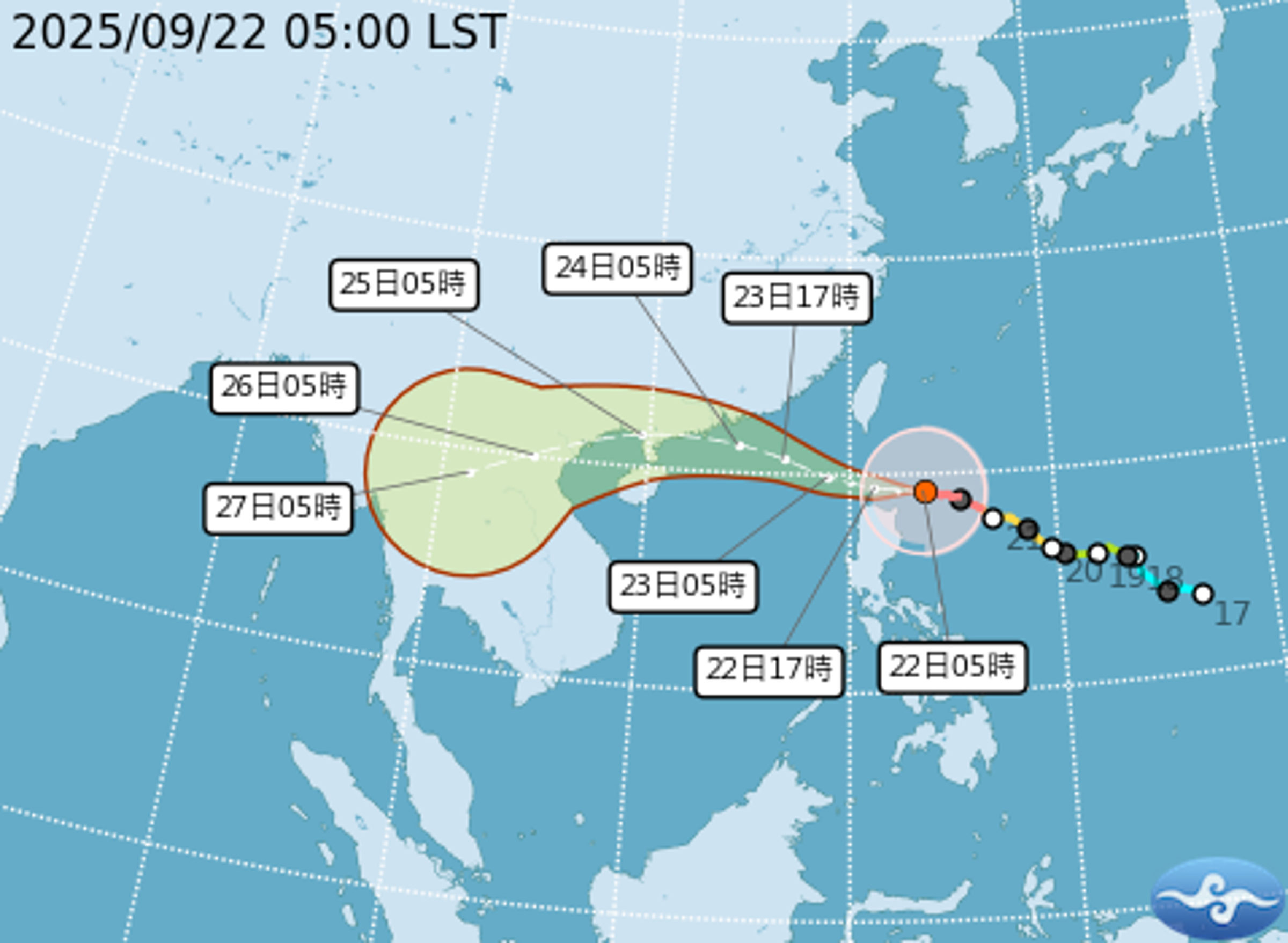 今明將受颱風影響，會出現局部大雨或豪雨的情形。（翻攝自中央氣象署官網）