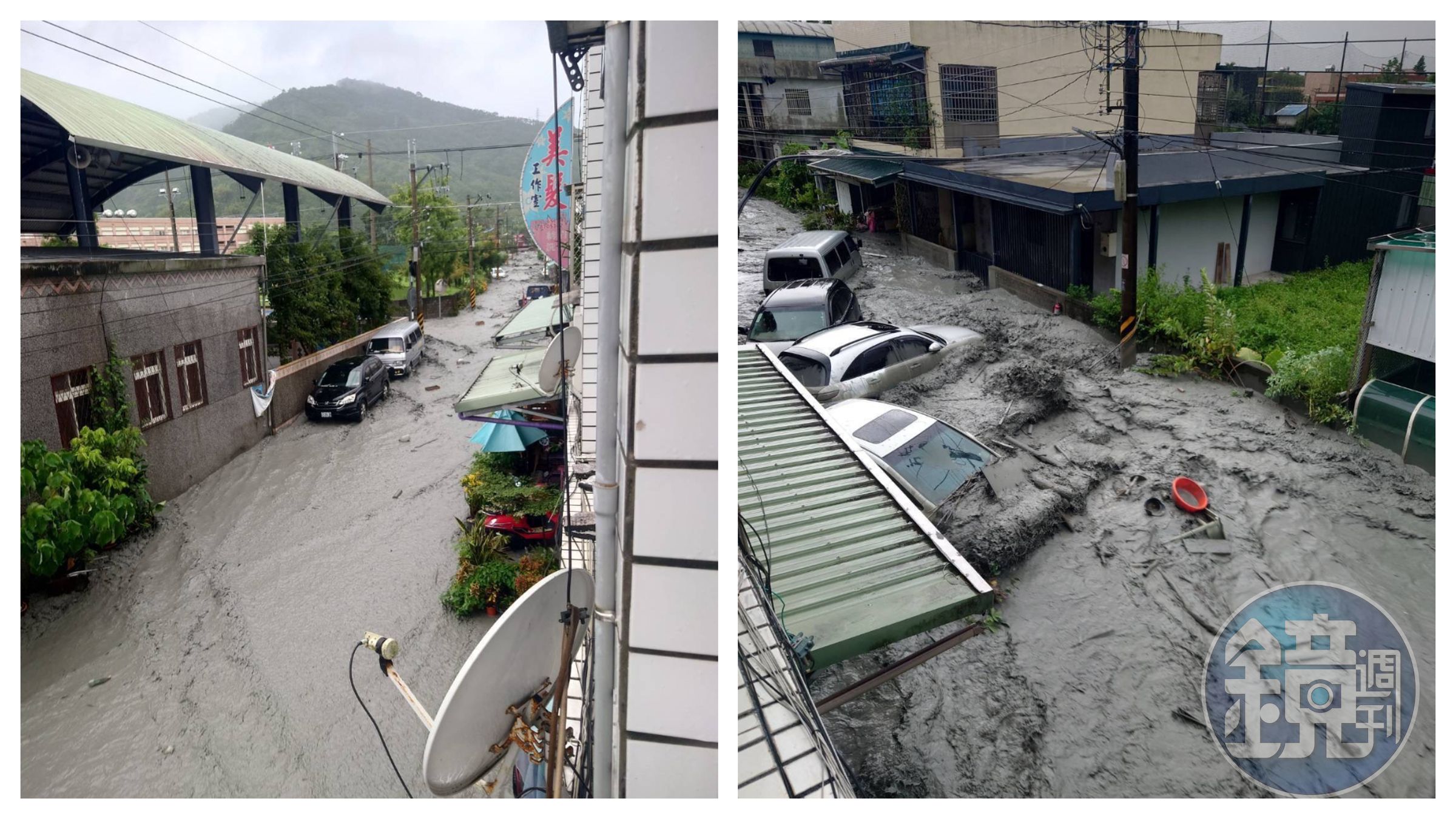 花蓮縣馬太鞍溪上游堰塞湖壩頂湖水溢流，造成下游光復鄉災情嚴峻已釀15死。（讀者提供）