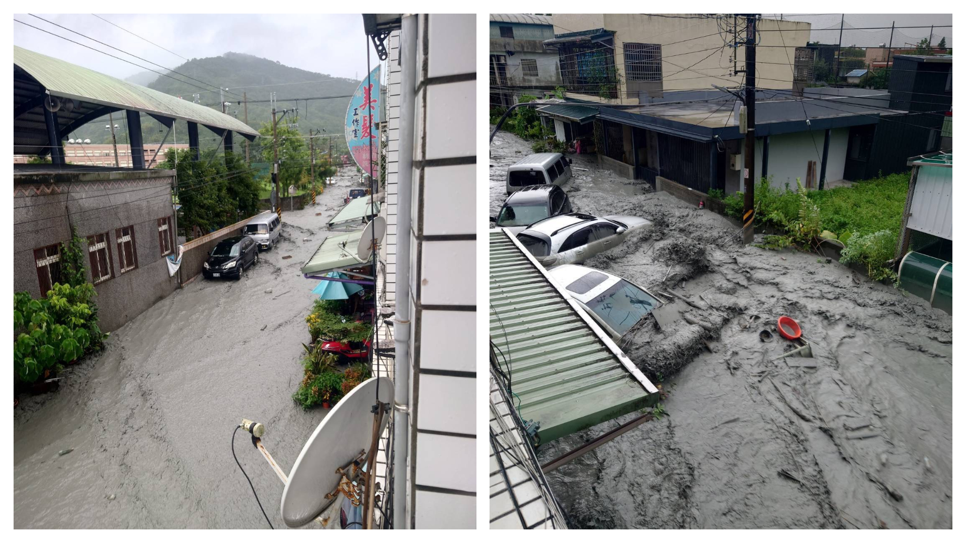 花蓮縣馬太鞍溪上游堰塞湖壩頂湖水溢流,造成下游光復鄉災情嚴峻已釀15死。(讀者提供)