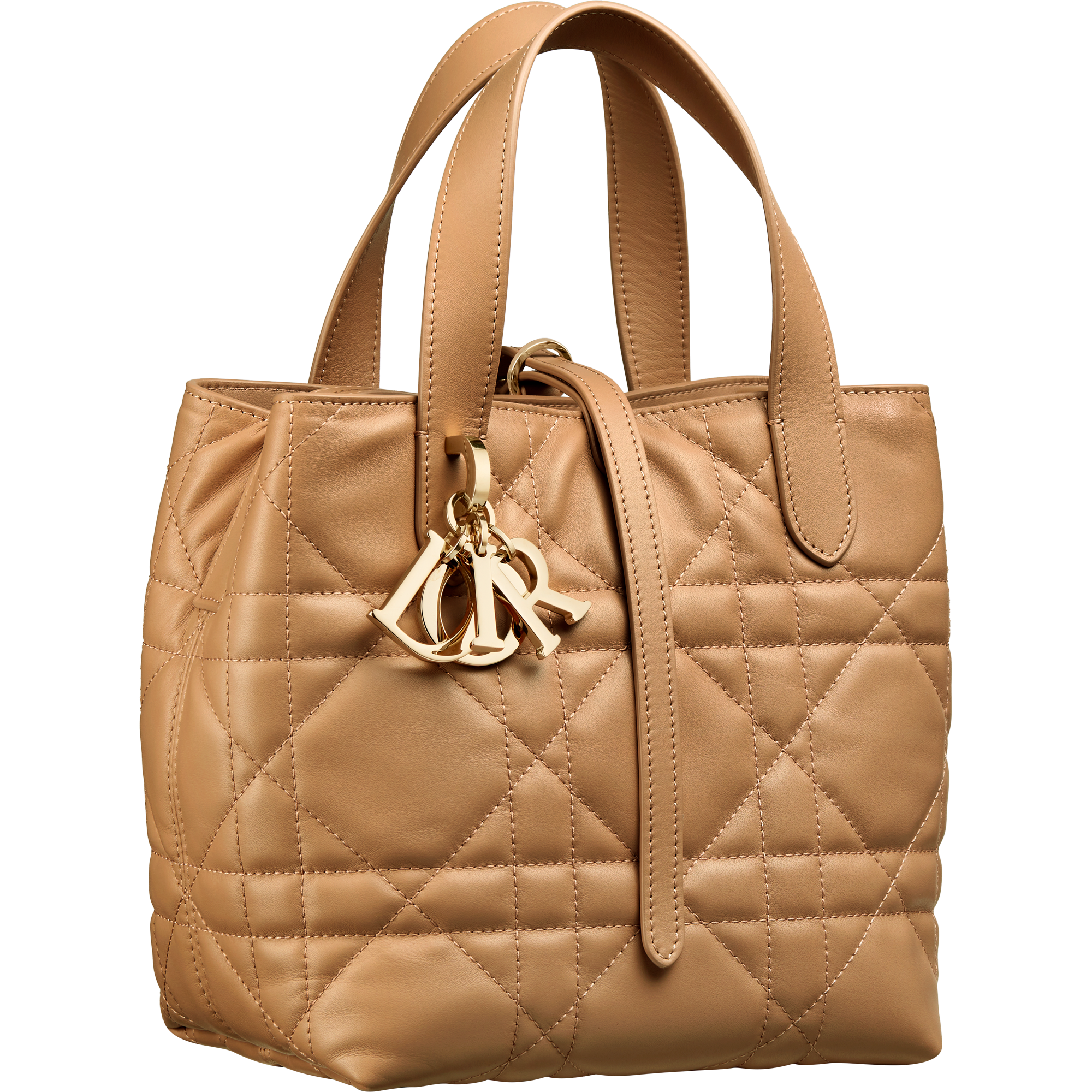 DIOR Toujours駝色籐格紋皮革直式小型托特包。NT$110,000（迪奧提供）