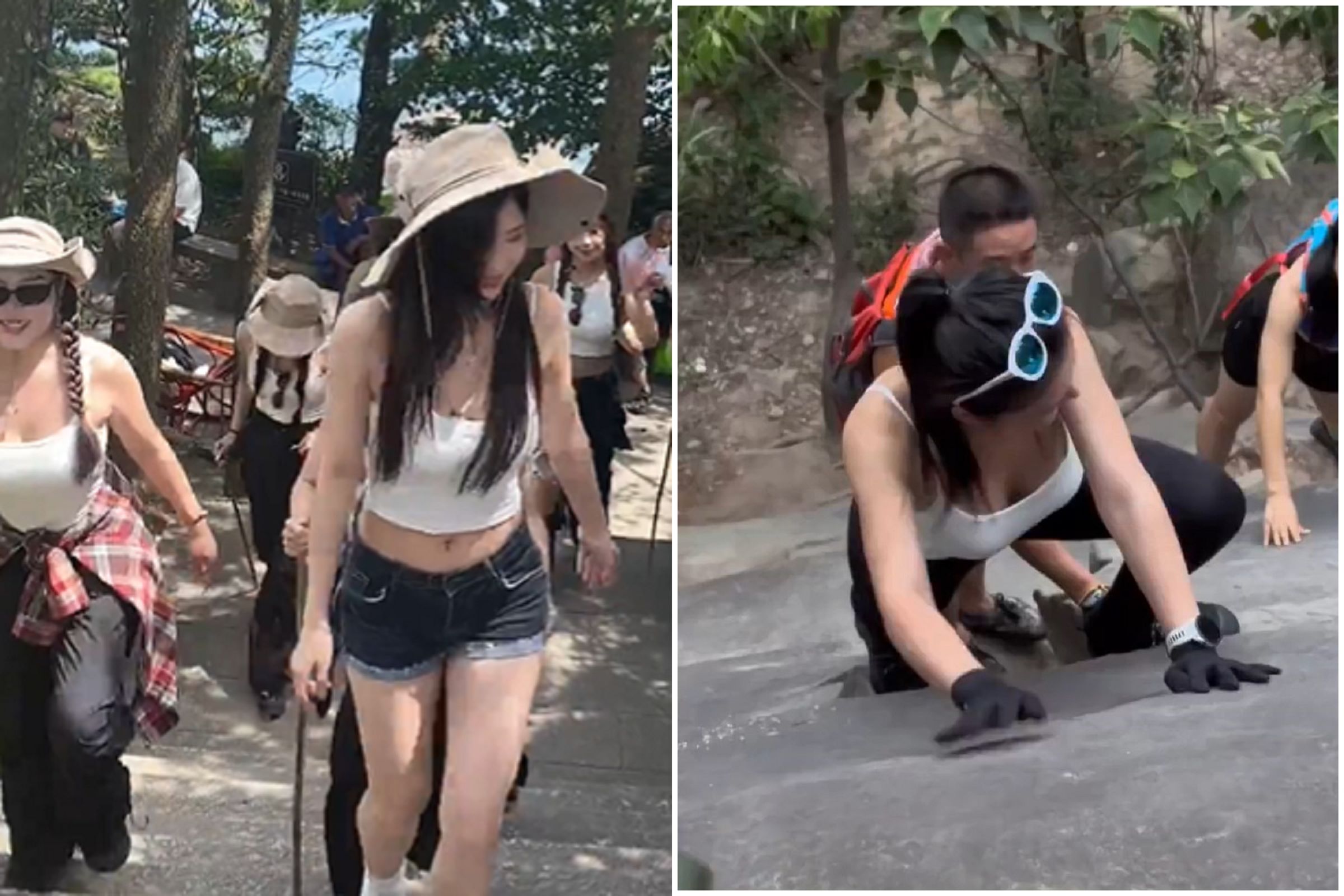 中國「登山媛」不是蓋的!雪乳妝容一次到位,網友:想攀岩爬山了。(翻自微博)
