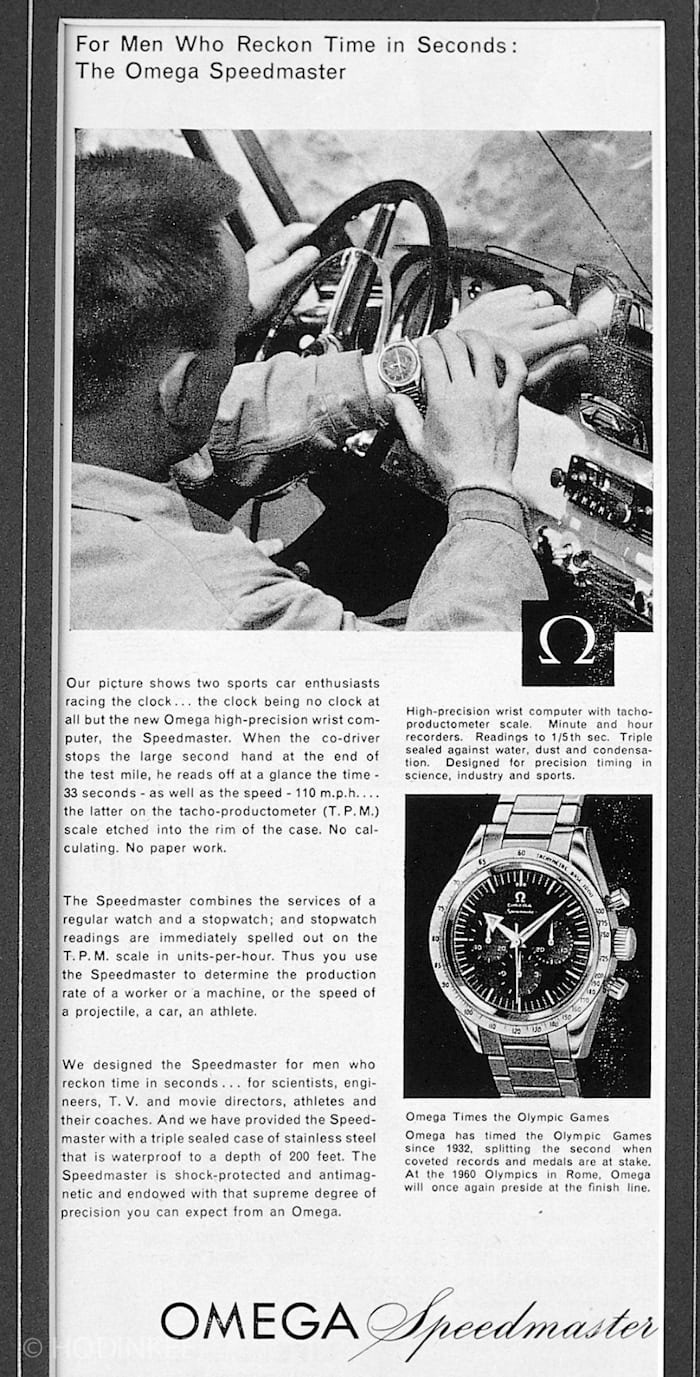 1957 年歐米茄Speedmaster系列廣告。